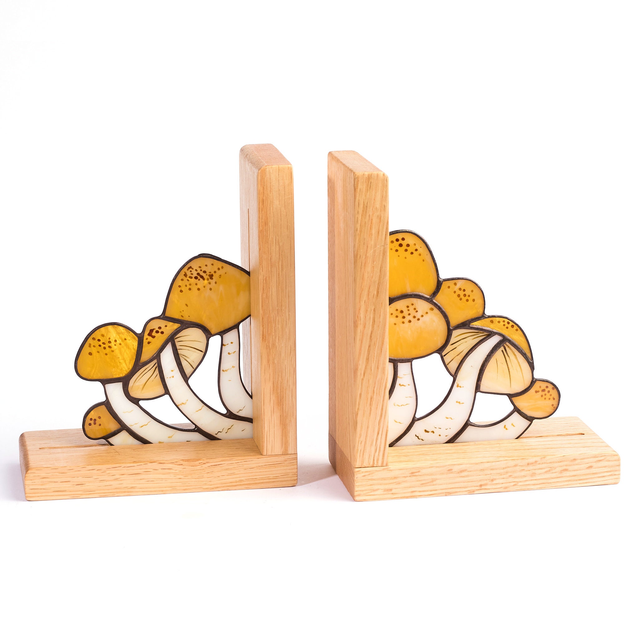 Serre-livres en vitrail champignon miel, déco étagère Woodland Cottagecore