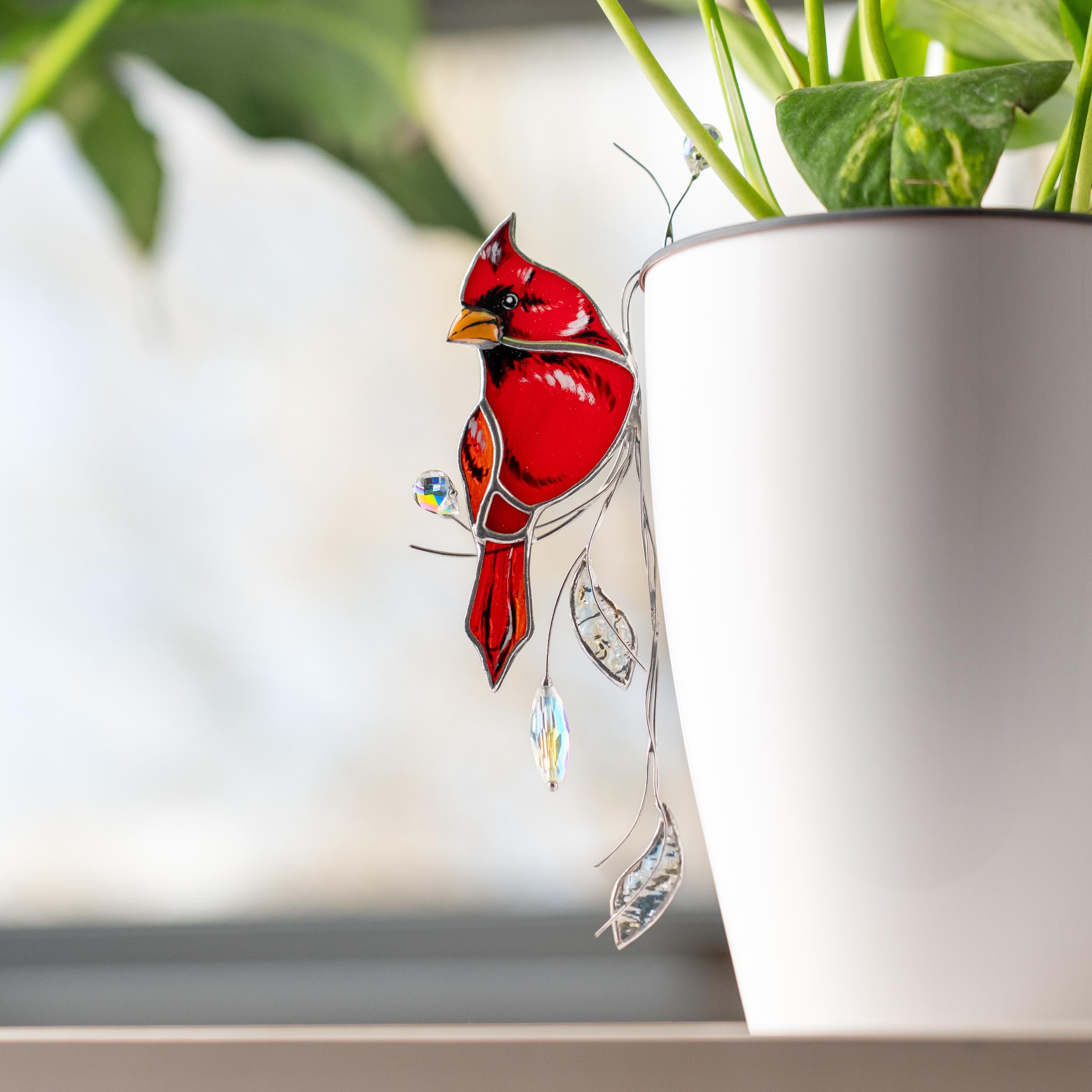 Vitrail Cardinal Plant Stakes - Jardinière d'intérieur attrape-soleil en cristal
