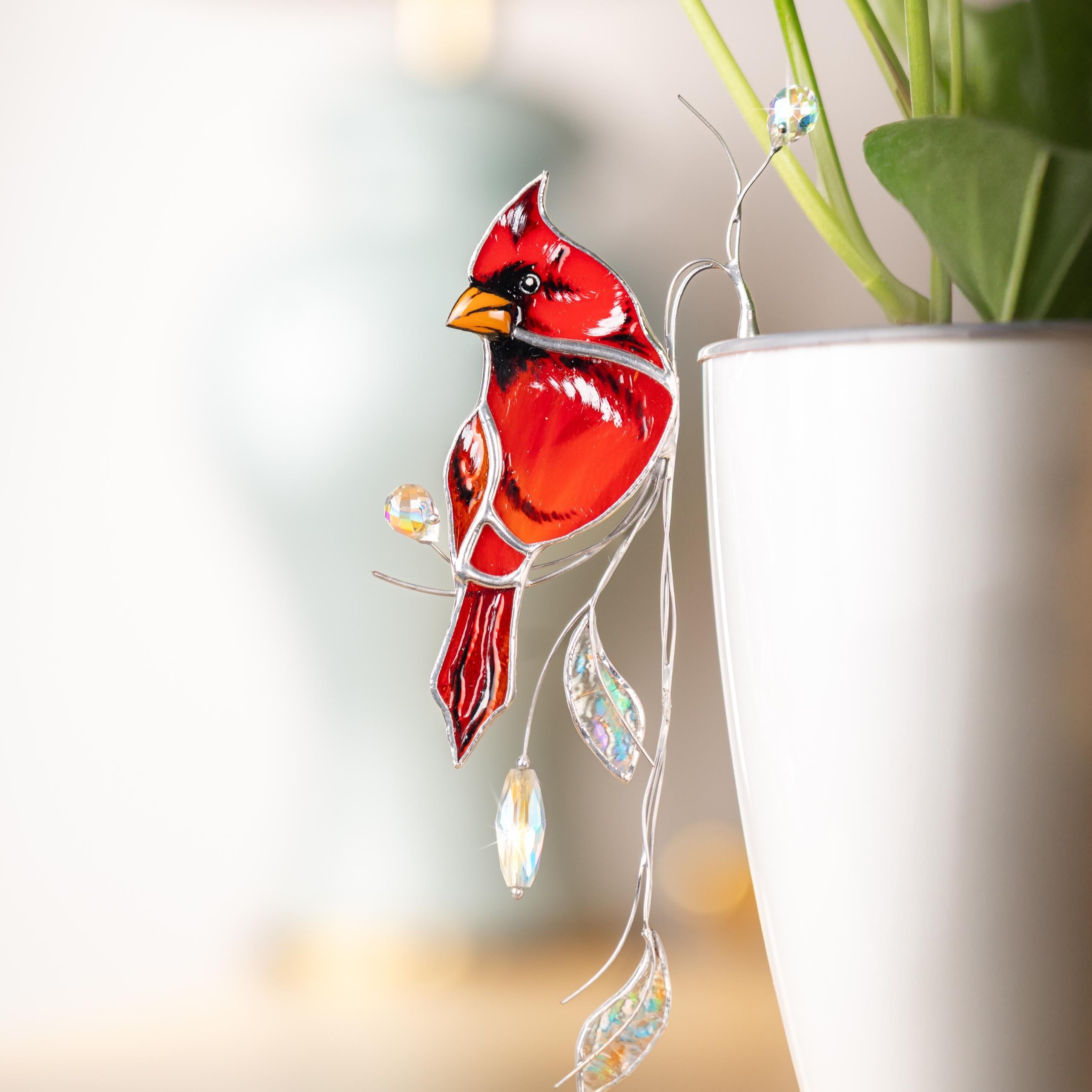 Vitrail Cardinal Plant Stakes - Jardinière d'intérieur attrape-soleil en cristal