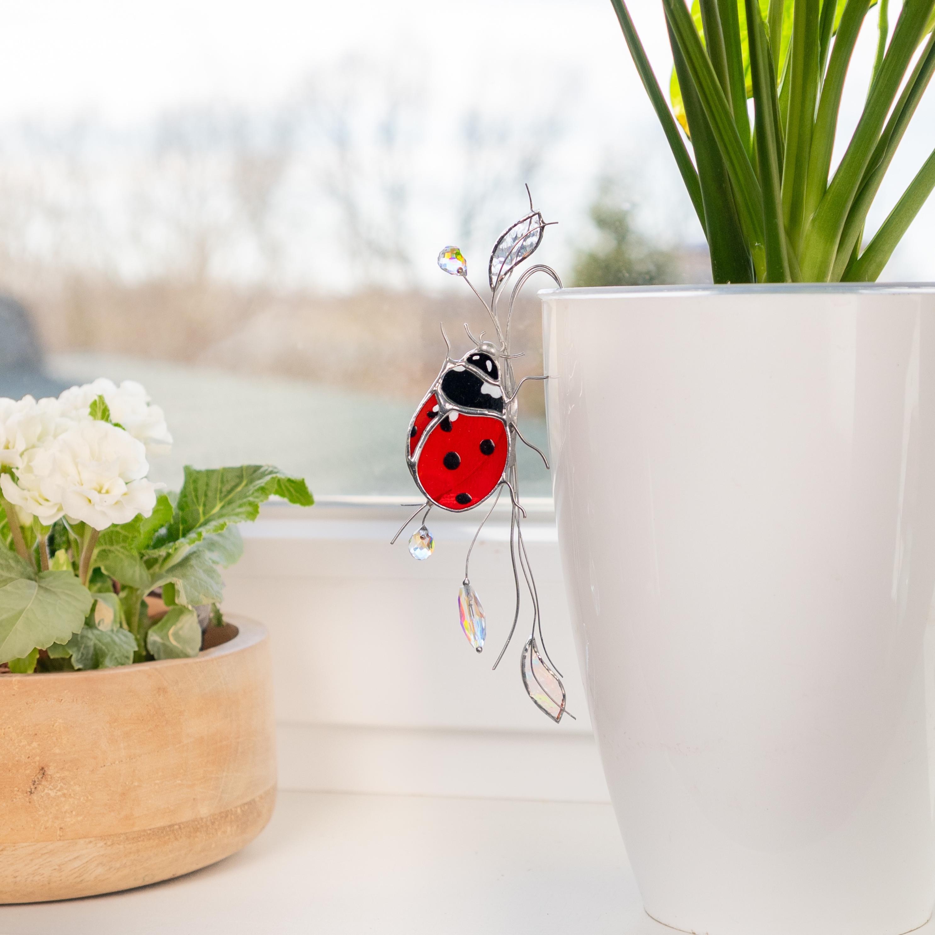 Support pour pot de plante en verre teinté coccinelle, Attrape-soleil pour la décoration du jardin