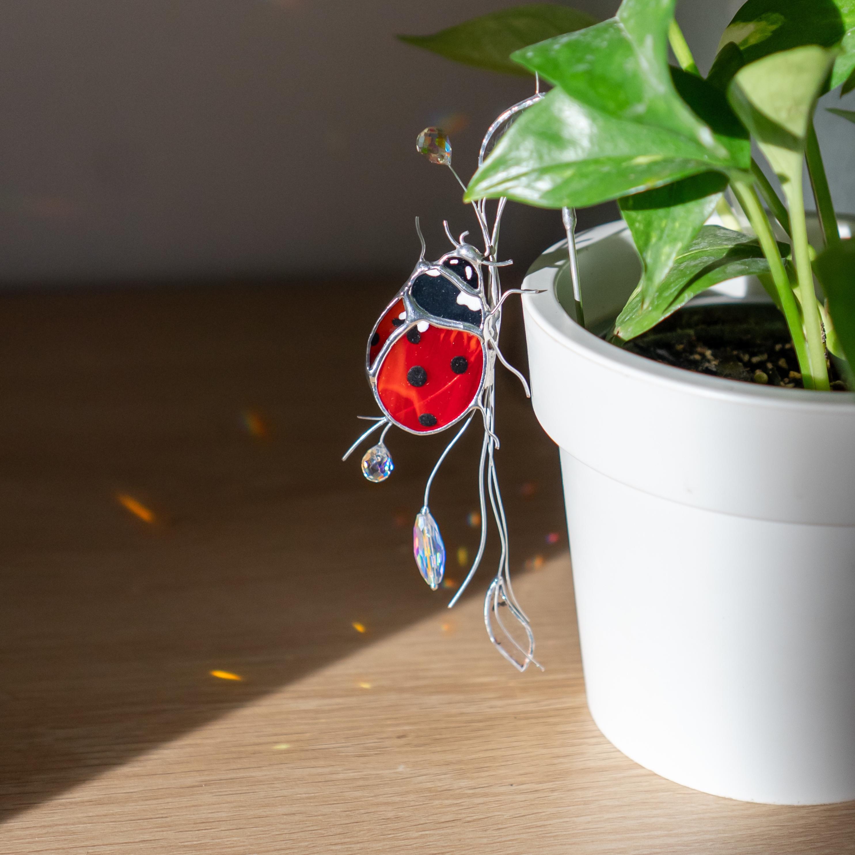 Support pour pot de plante en verre teinté coccinelle, Attrape-soleil pour la décoration du jardin