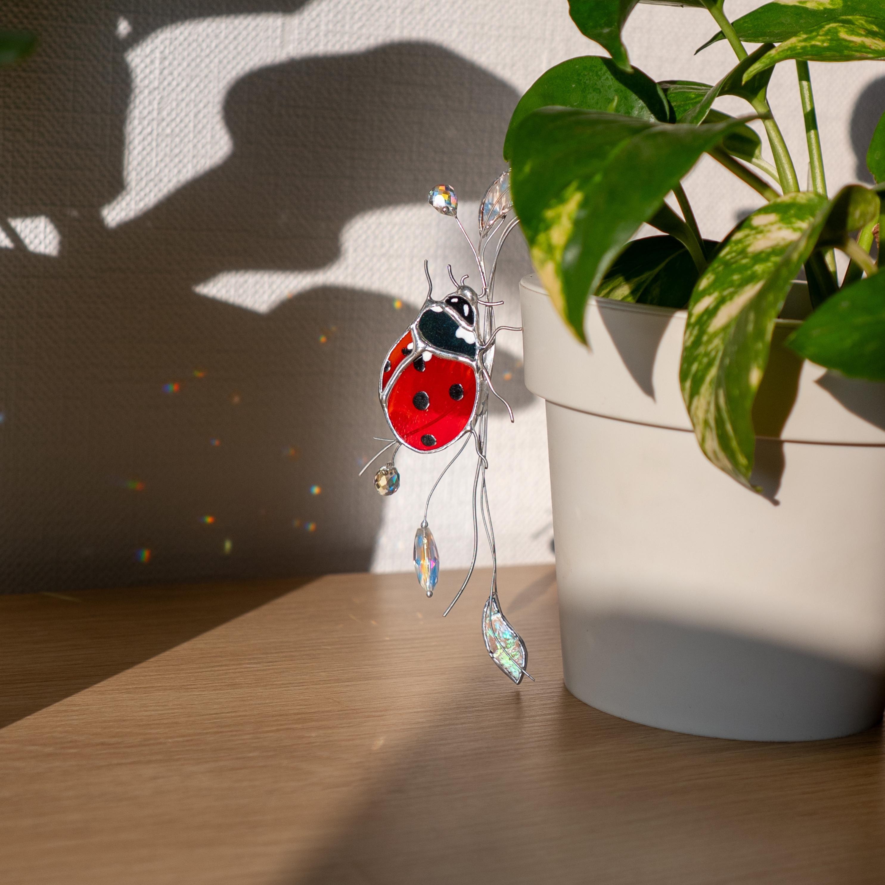 Support pour pot de plante en verre teinté coccinelle, Attrape-soleil pour la décoration du jardin