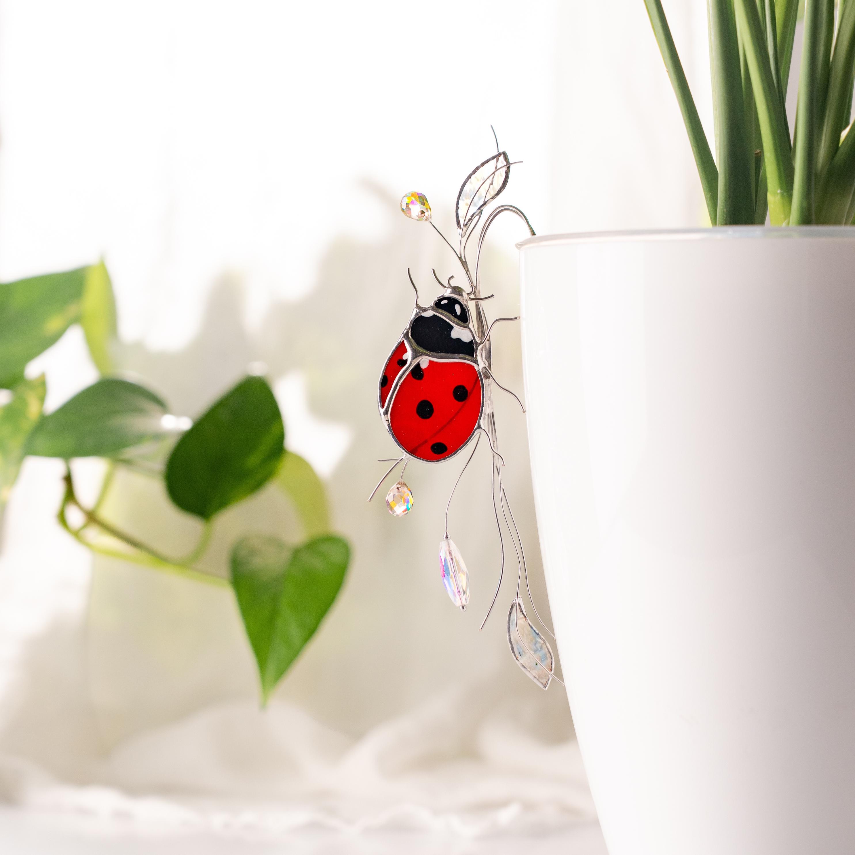 Support pour pot de plante en verre teinté coccinelle, Attrape-soleil pour la décoration du jardin