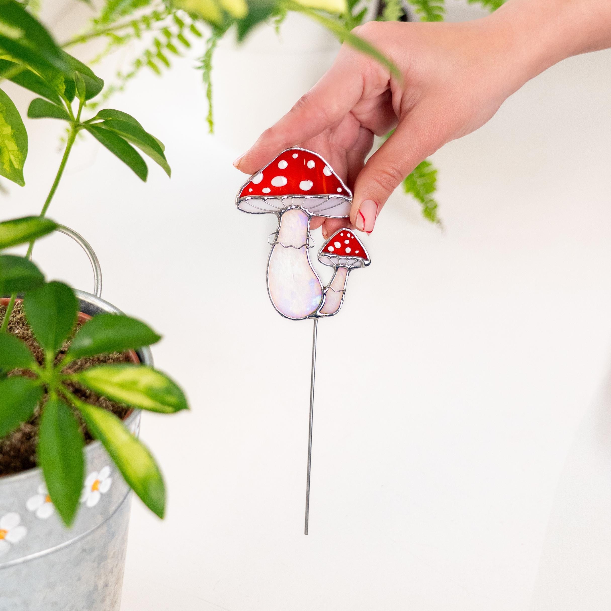 Support pour pot de plante en forme de champignon en verre, décoration pour l'extérieur et le jardin