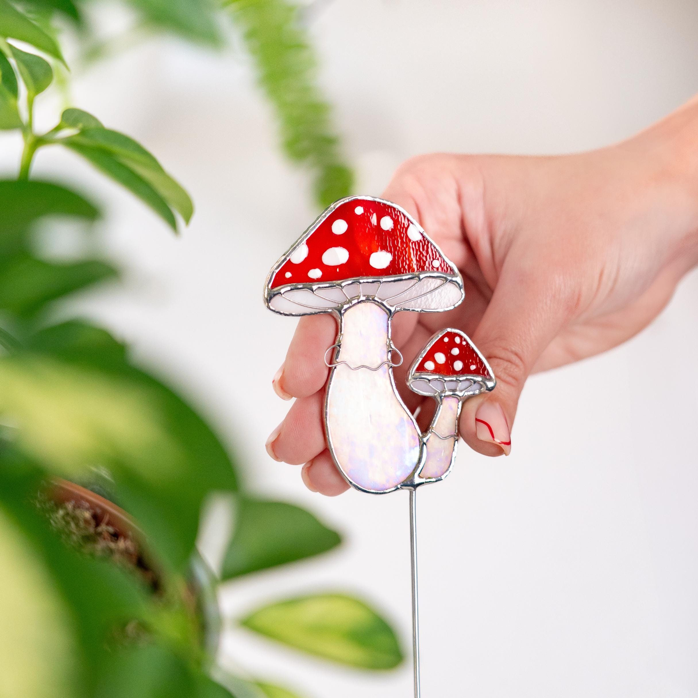 Support pour pot de plante en forme de champignon en verre, décoration pour l'extérieur et le jardin