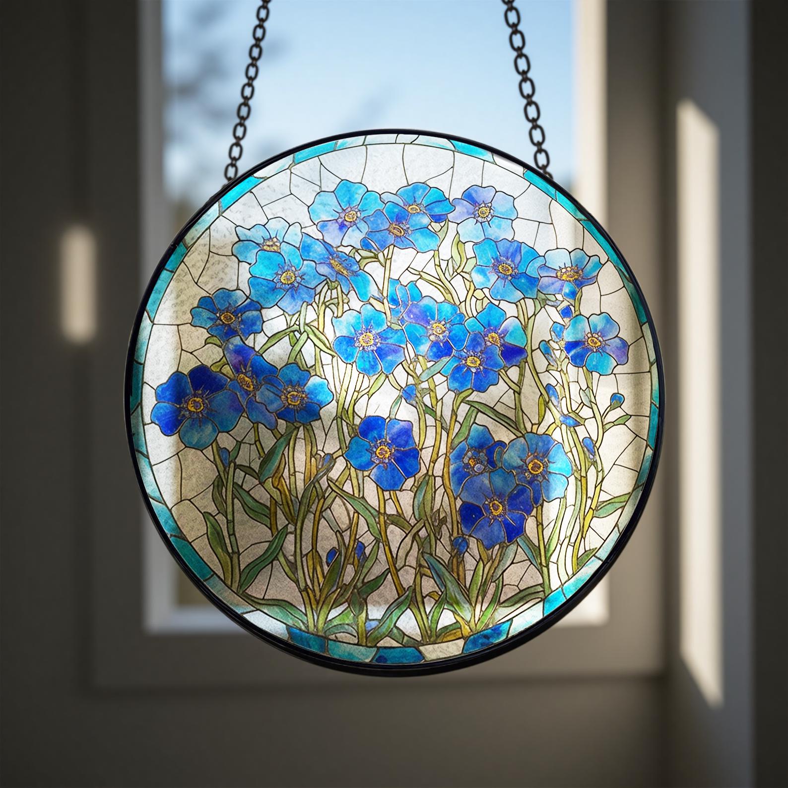 Attrape Lumiere En Verre A Motif Floral Bleu, Cadeau Pour Toutes Occasions