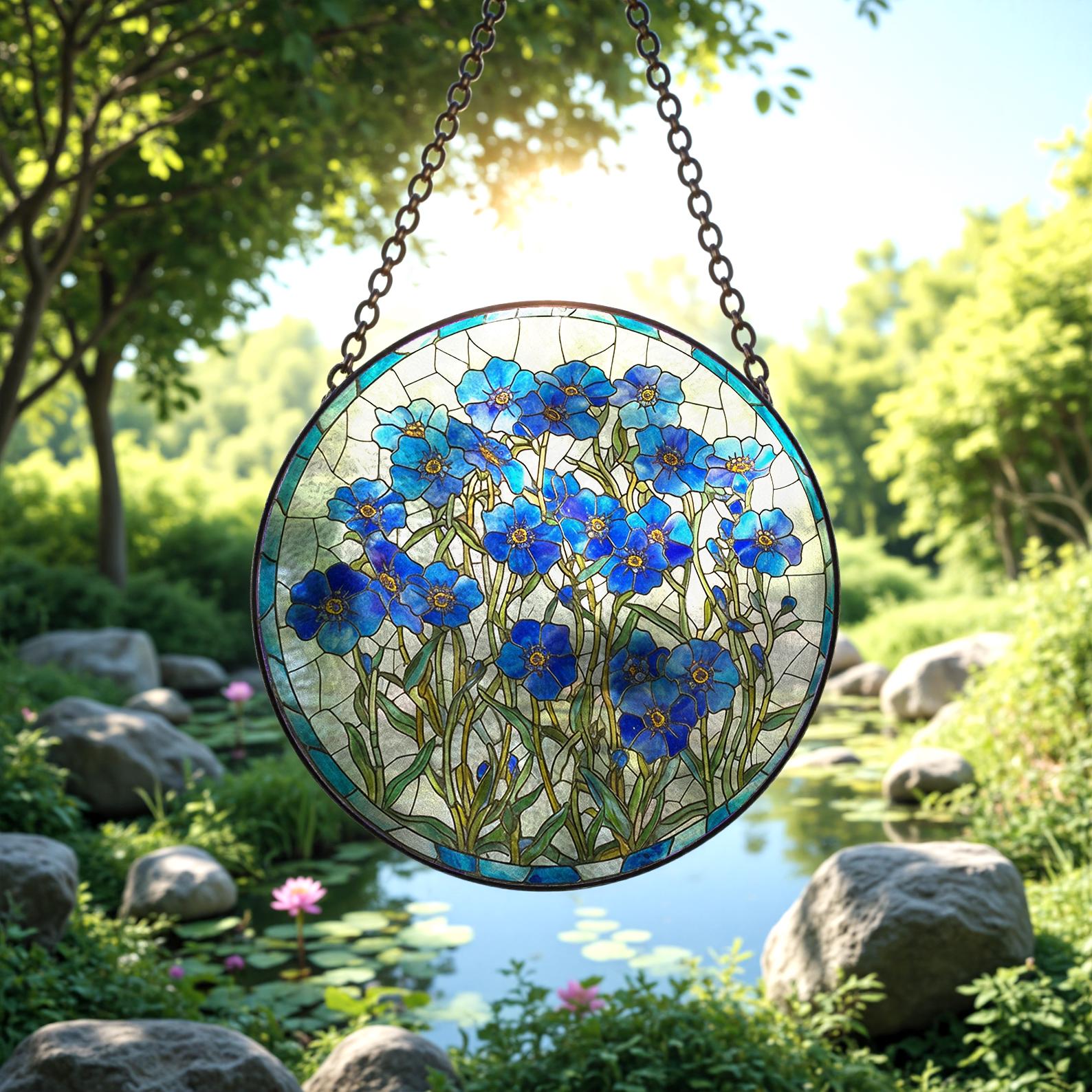 Attrape Lumiere En Verre A Motif Floral Bleu, Cadeau Pour Toutes Occasions