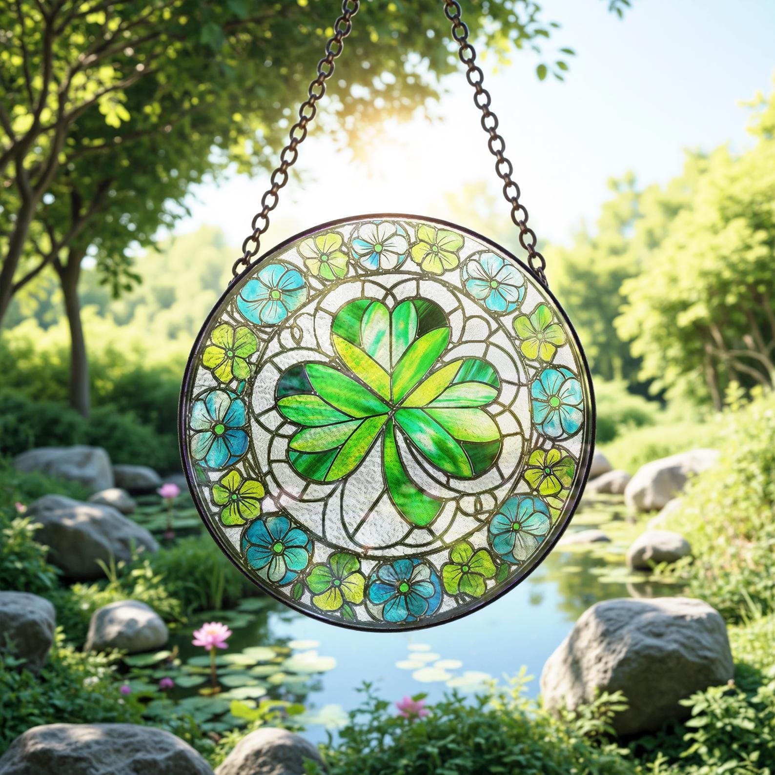 Attrape Lumiere En Verre A Motif De Trefle, Decoration Suspendue Pour La Maison