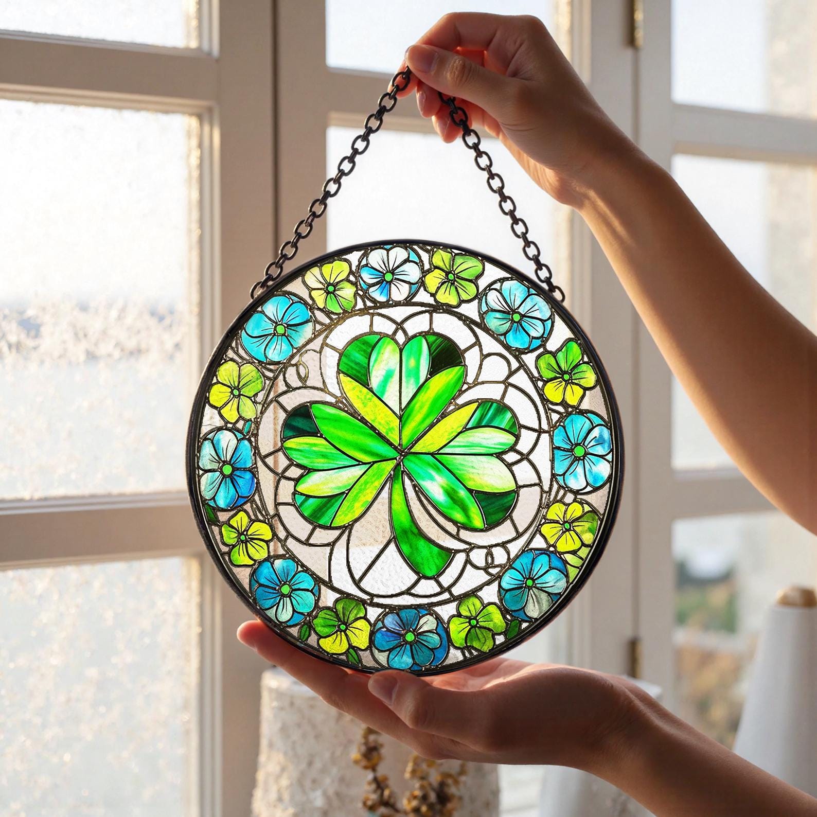 Attrape Lumiere En Verre A Motif De Trefle, Decoration Suspendue Pour La Maison