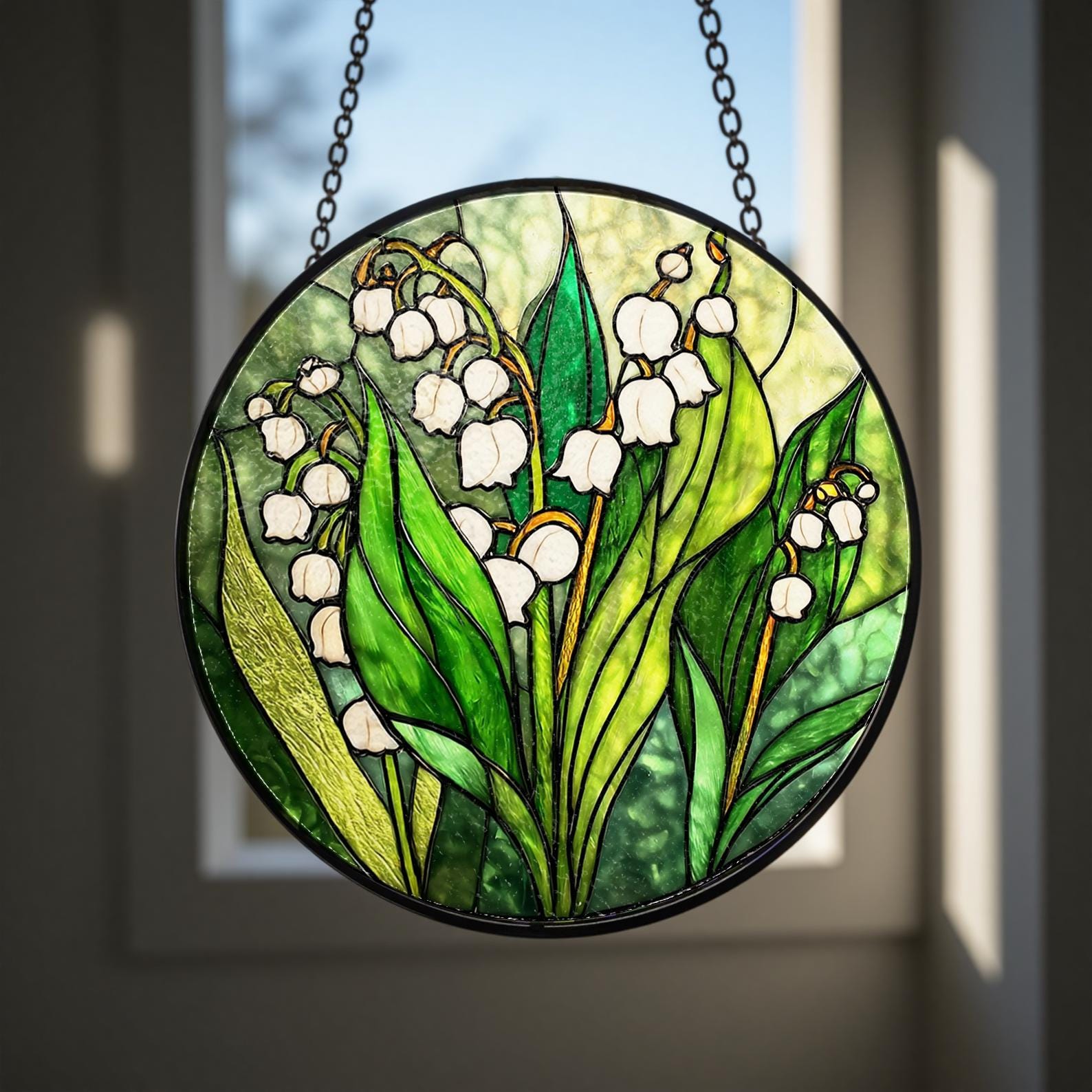 Attrape-soleil muguet | Symbole de pureté et de chance | Art du vitrail pour la maison, décoration suspendue à la fenêtre, attrape-soleil pour amoureux des fleurs