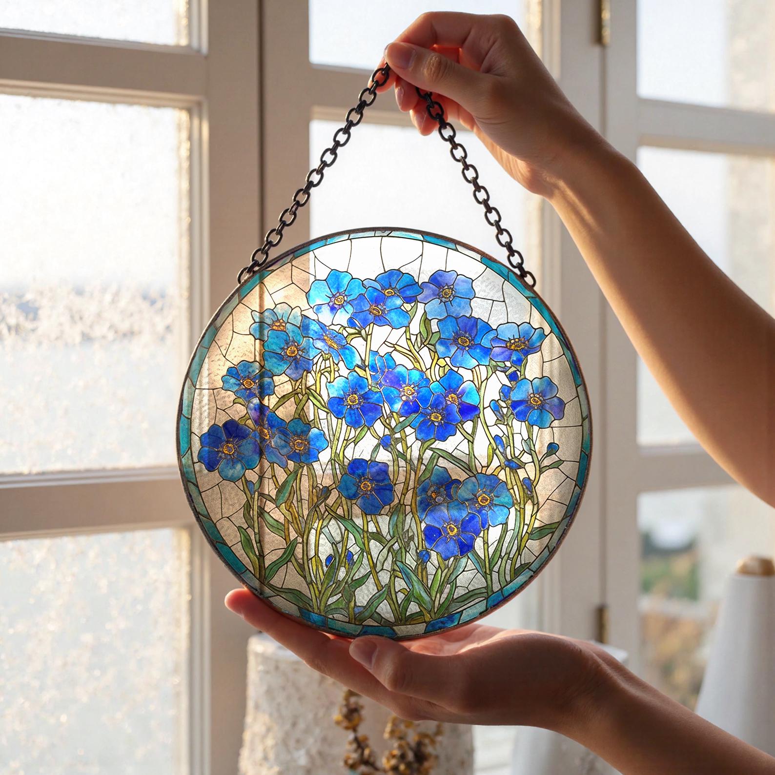 Attrape Lumiere En Verre A Motif Floral Bleu, Cadeau Pour Toutes Occasions