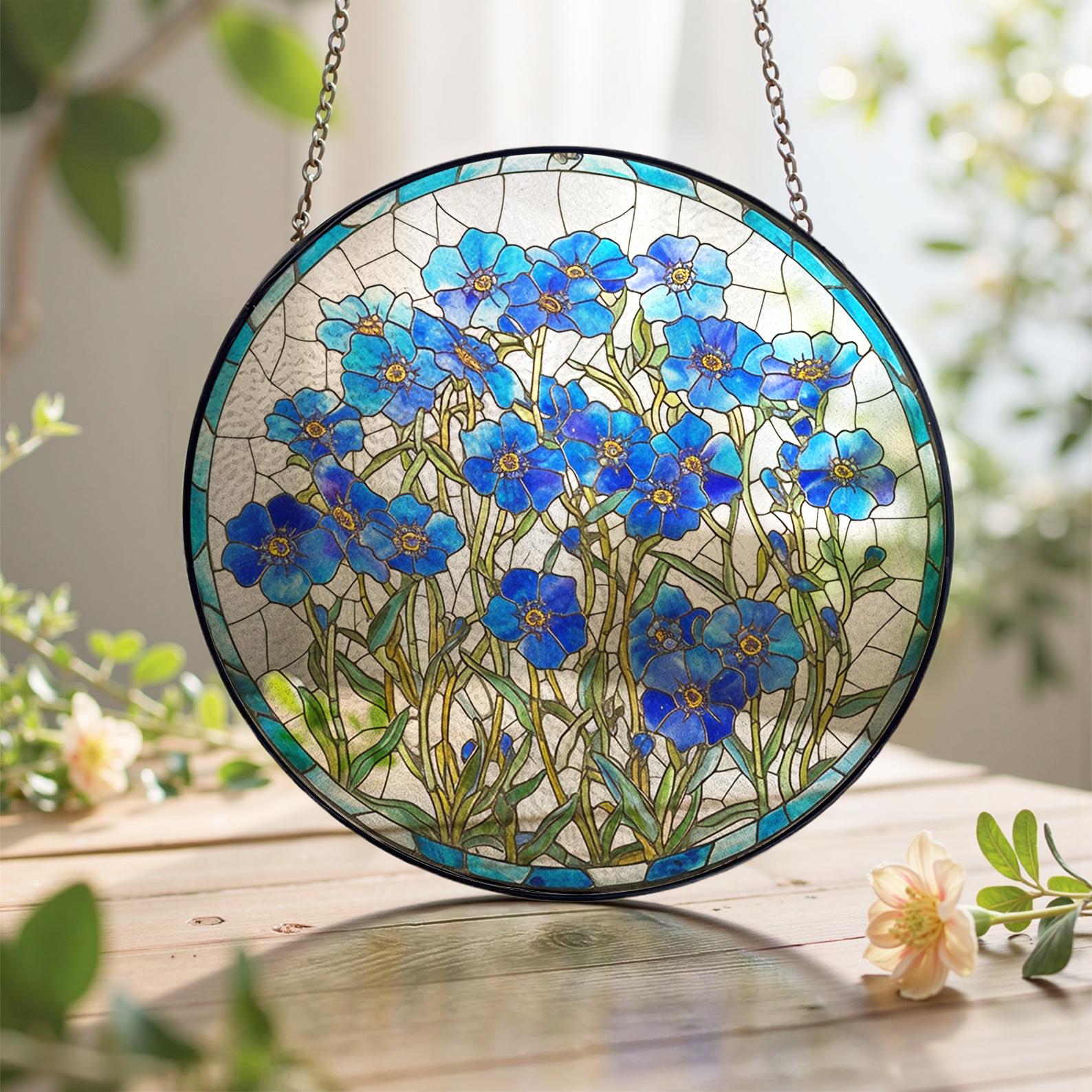 Attrape Lumiere En Verre A Motif Floral Bleu, Cadeau Pour Toutes Occasions