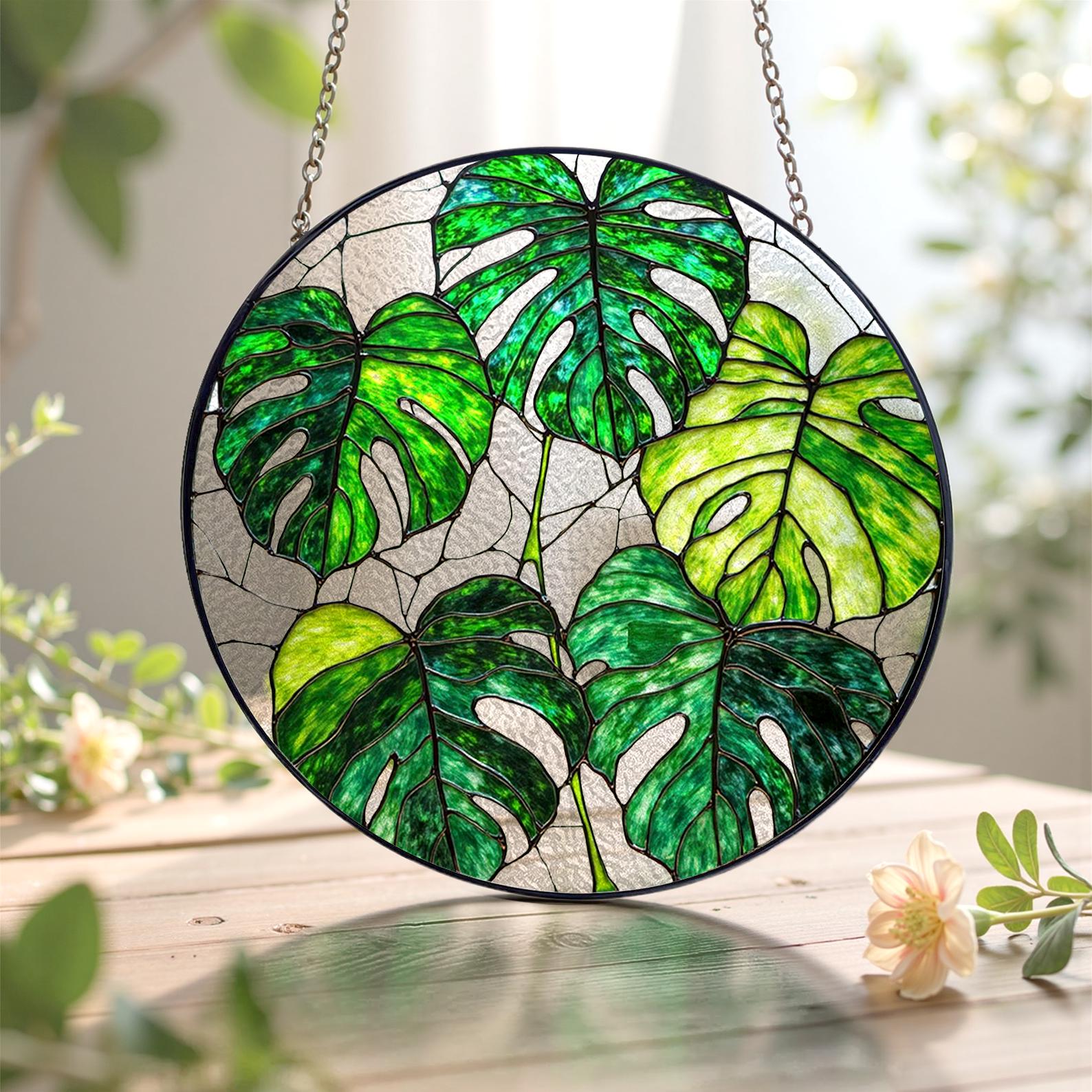 Attrape Lumiere En Verre A Motif De Feuille De Monstera, Cadeau De Jardinage Pour Maman