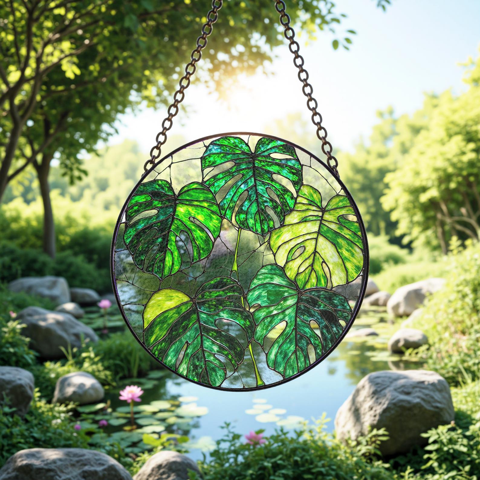 Attrape Lumiere En Verre A Motif De Feuille De Monstera, Cadeau De Jardinage Pour Maman