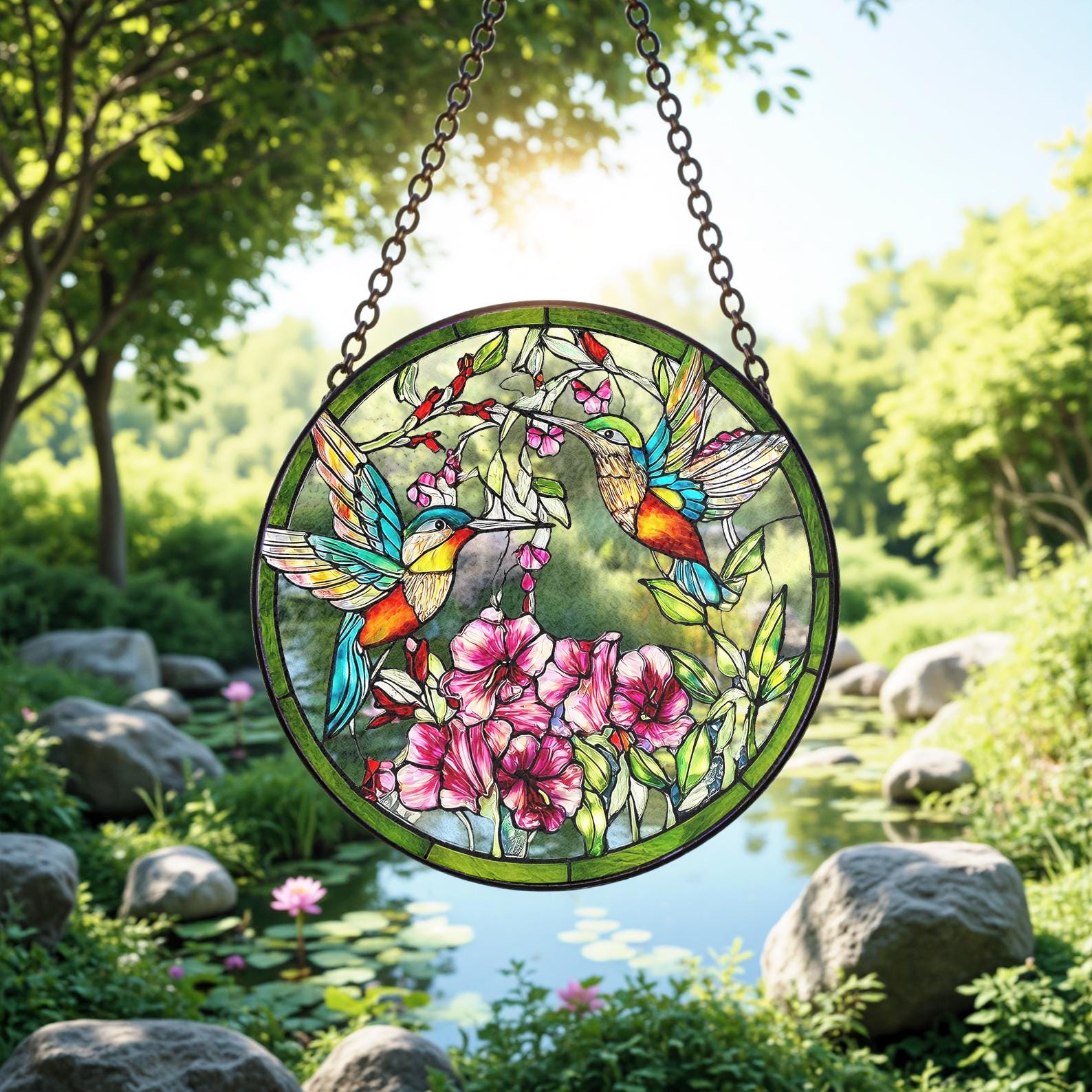 Attrape Lumiere a Motif de Colibri, Decore de Fleurs Aux Couleurs Vives, Adapte Aux Amateurs de Nature