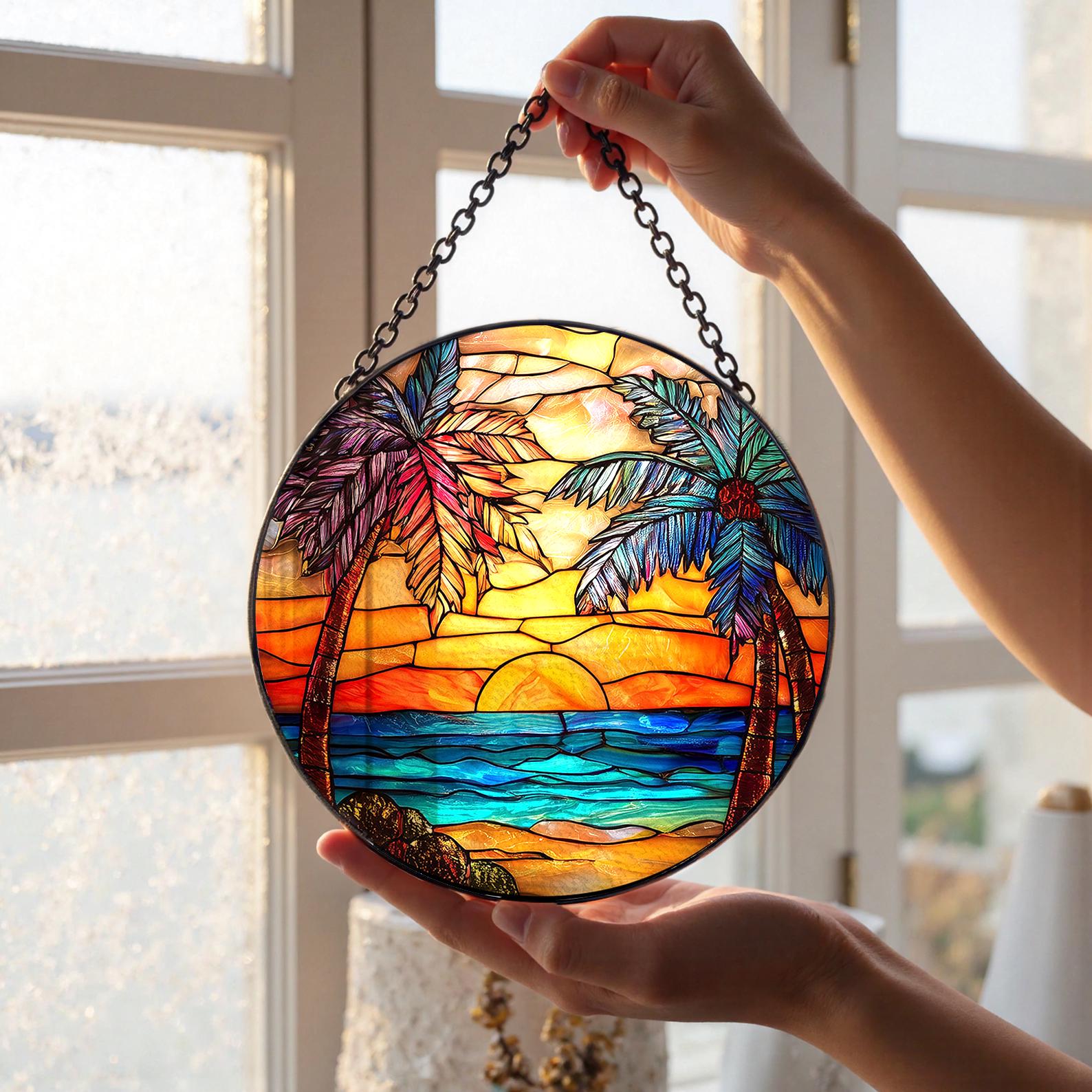Plage Coucher De Soleil Attrape Lumiere En Vitrail, Cadeau Decoratif Pour Amis Ou Famille