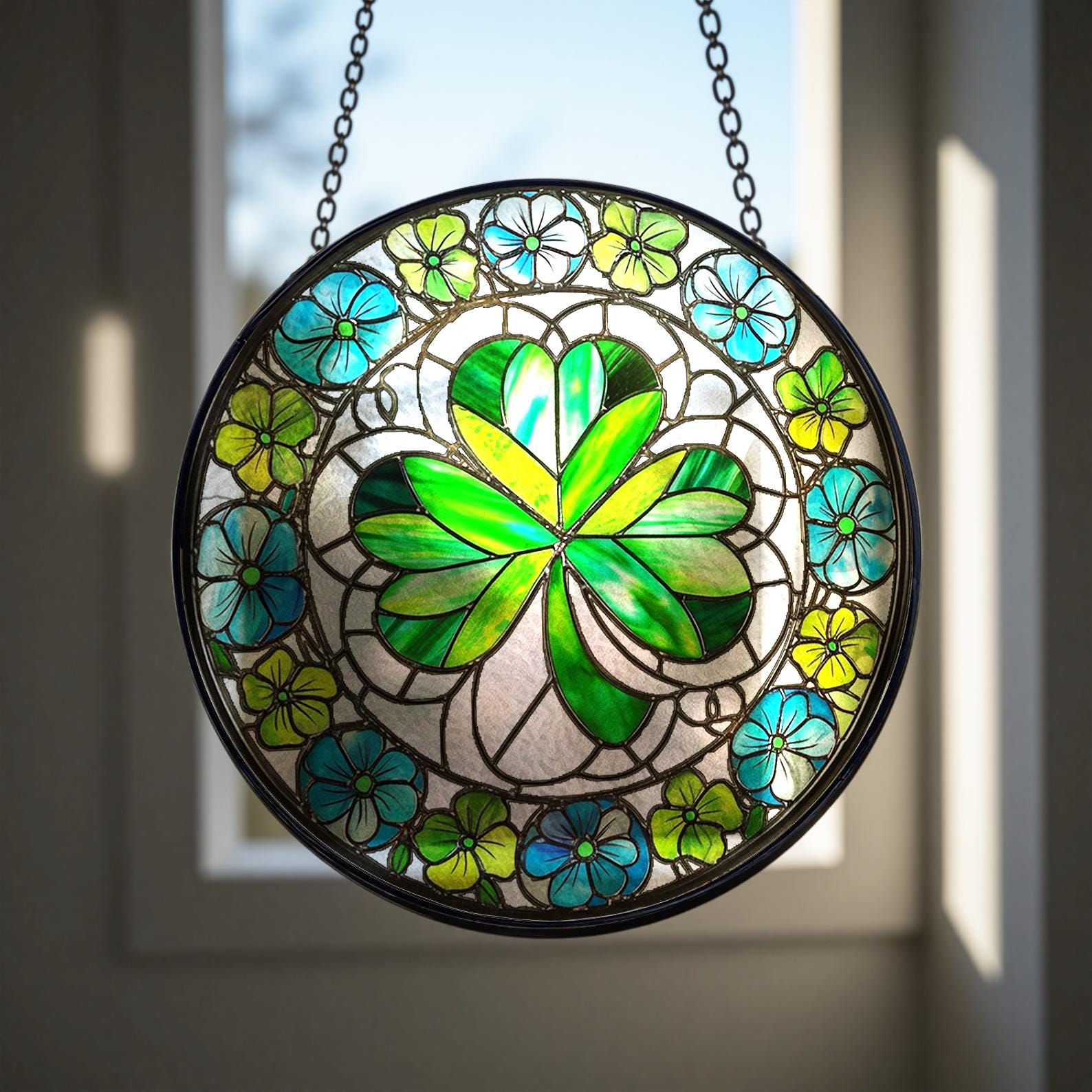 Attrape Lumiere En Verre A Motif De Trefle, Decoration Suspendue Pour La Maison