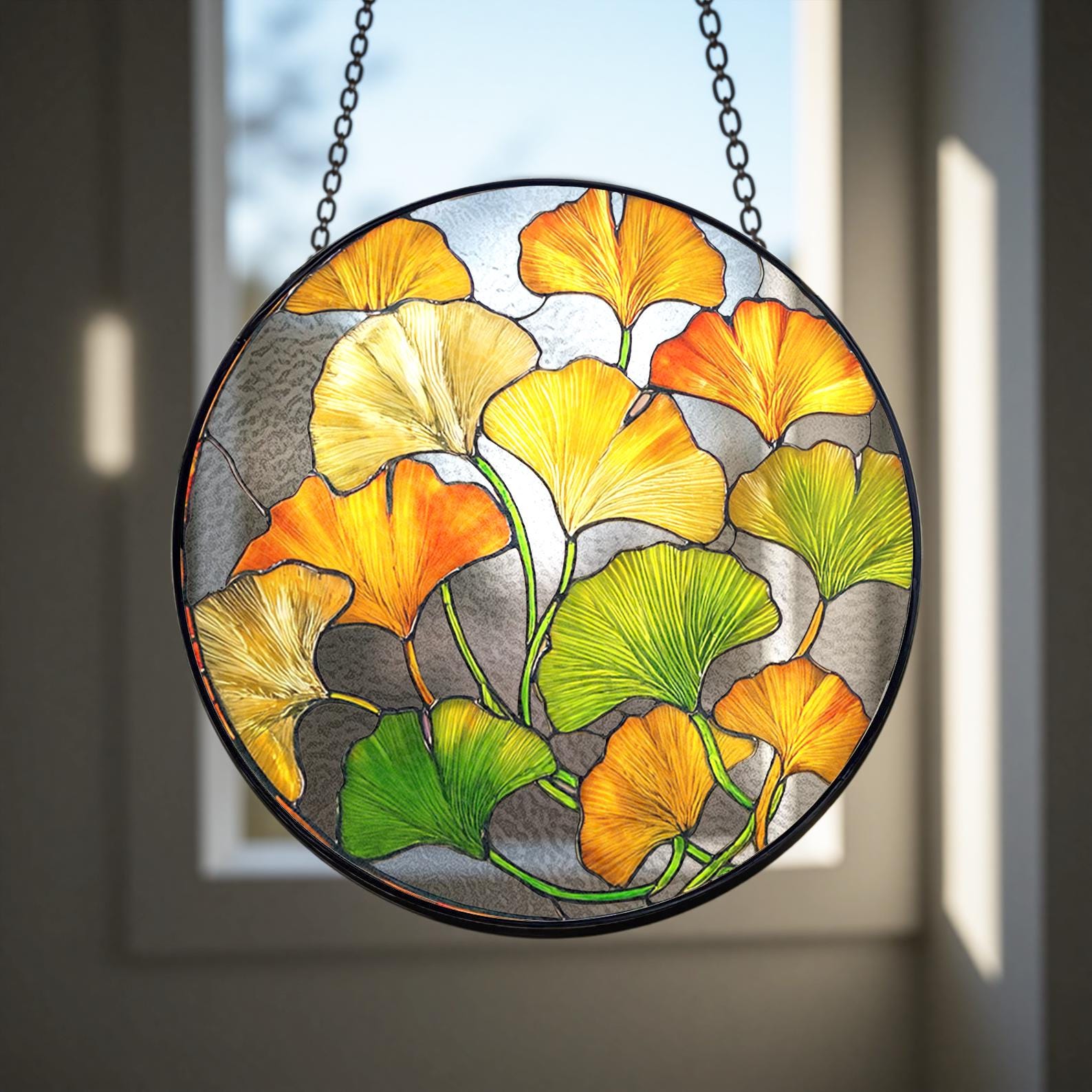 Attrape Lumiere en Verre a Motif de Feuille de Ginkgo, un Cadeau pour les Amoureux des Plantes