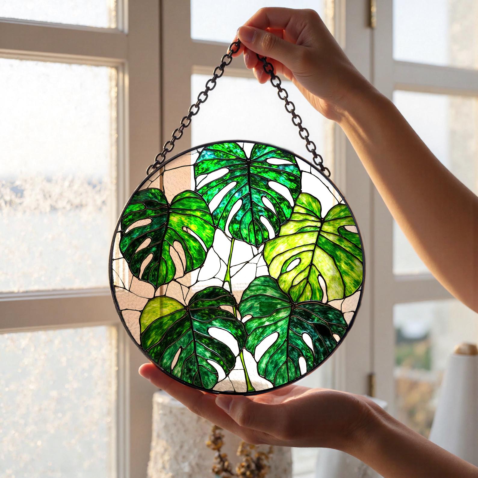 Attrape Lumiere En Verre A Motif De Feuille De Monstera, Cadeau De Jardinage Pour Maman