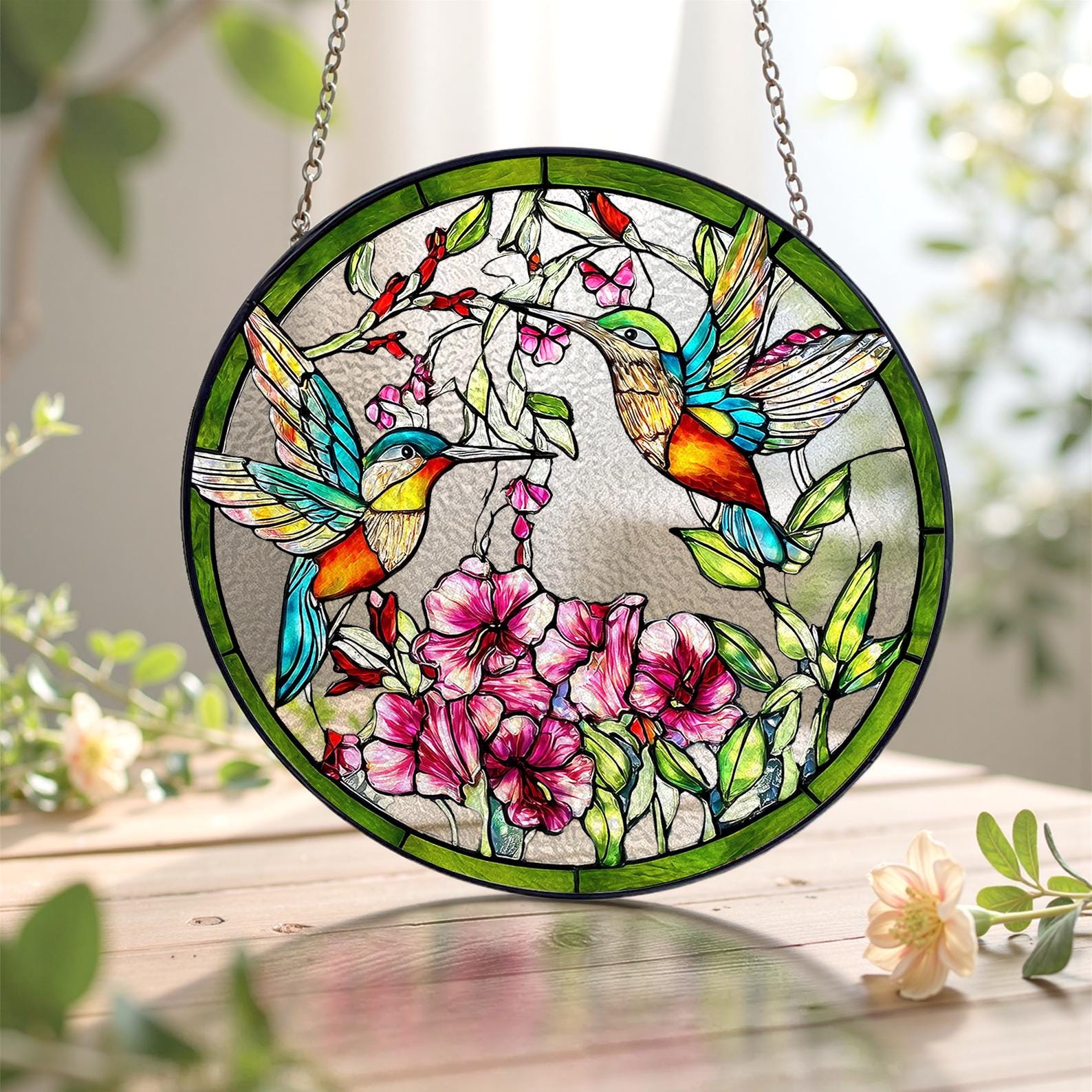 Attrape Lumiere a Motif de Colibri, Decore de Fleurs Aux Couleurs Vives, Adapte Aux Amateurs de Nature
