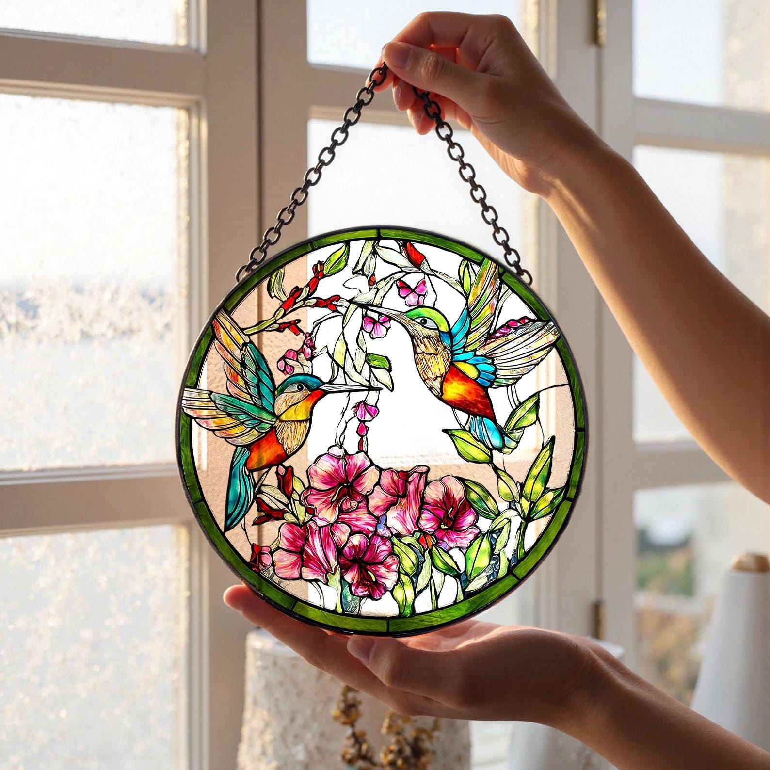 Attrape Lumiere a Motif de Colibri, Decore de Fleurs Aux Couleurs Vives, Adapte Aux Amateurs de Nature