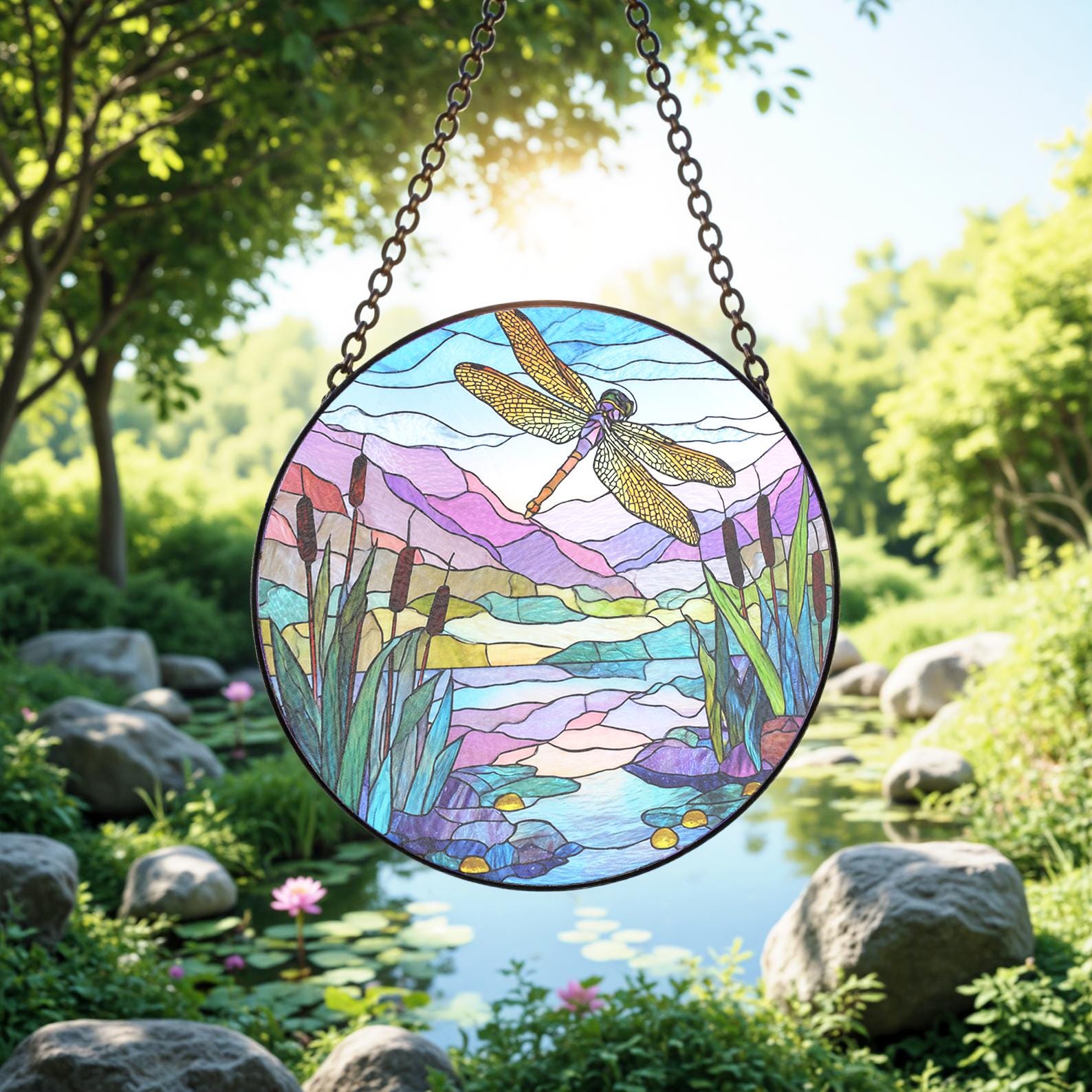 Attrape-soleil en vitrail libellule, décoration de fenêtre aux couleurs
