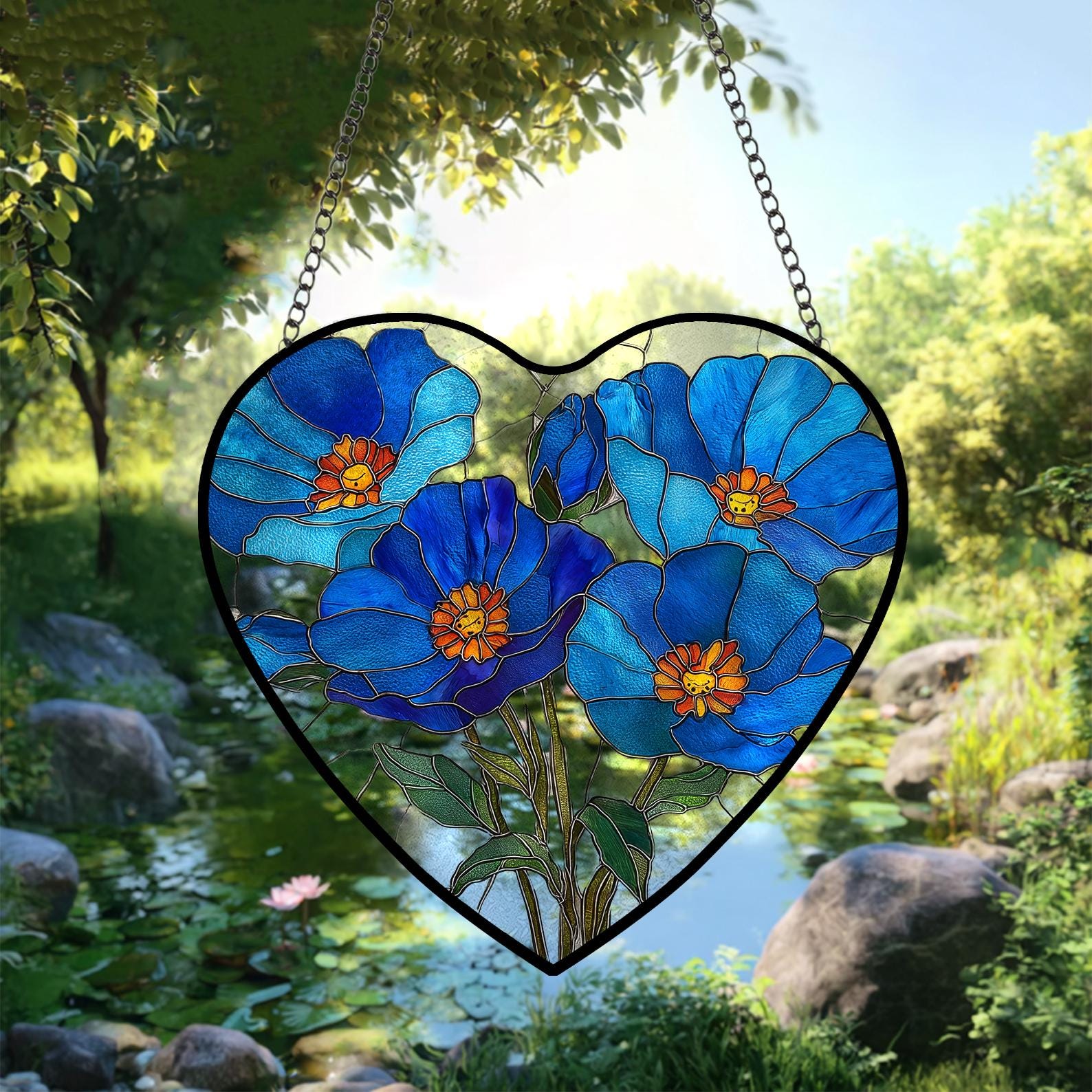 Attrape‑soleil cœur et fleur bleue, convient pour la décoration de fenêtre