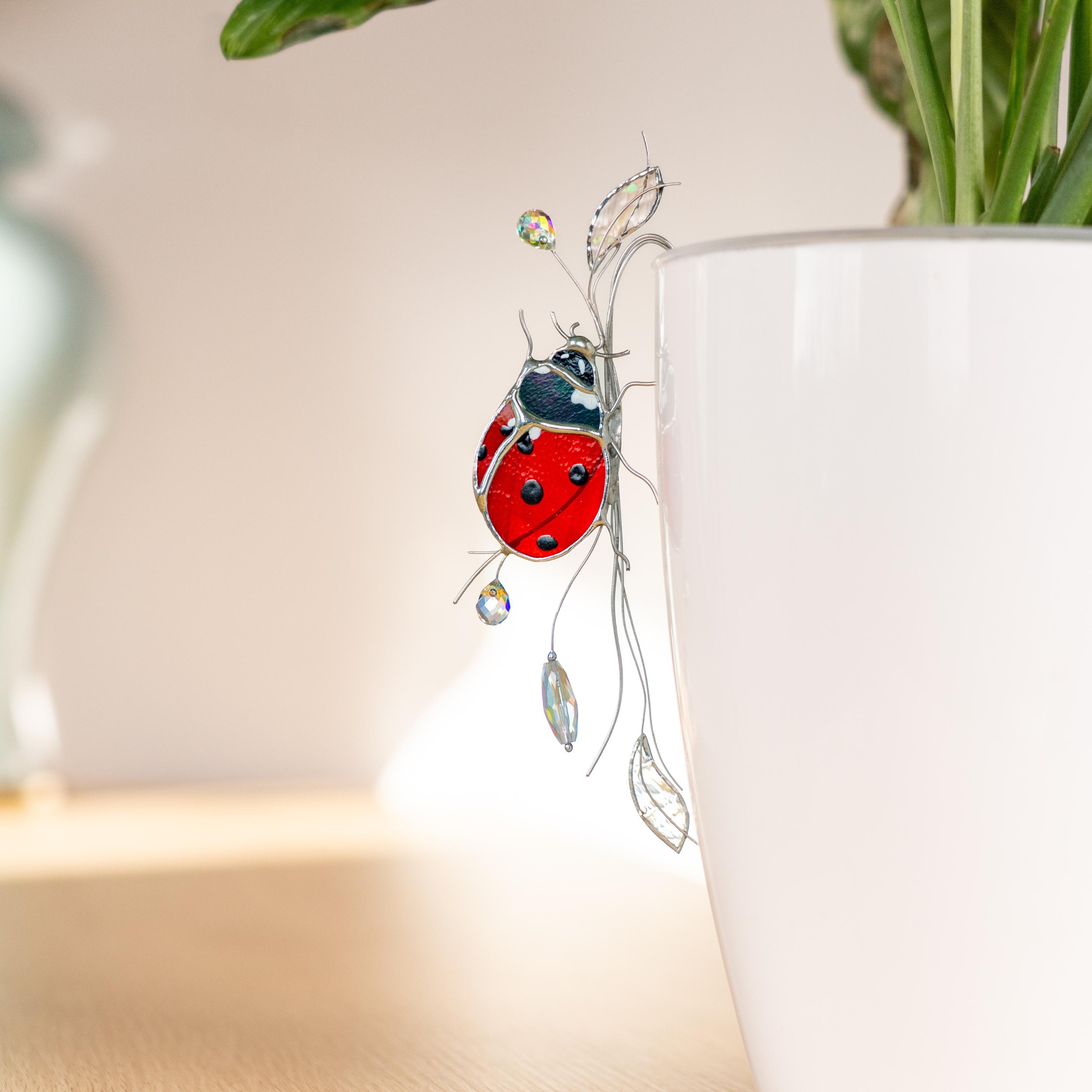 Support pour pot de plante en verre teinté coccinelle, Attrape-soleil pour la décoration du jardin