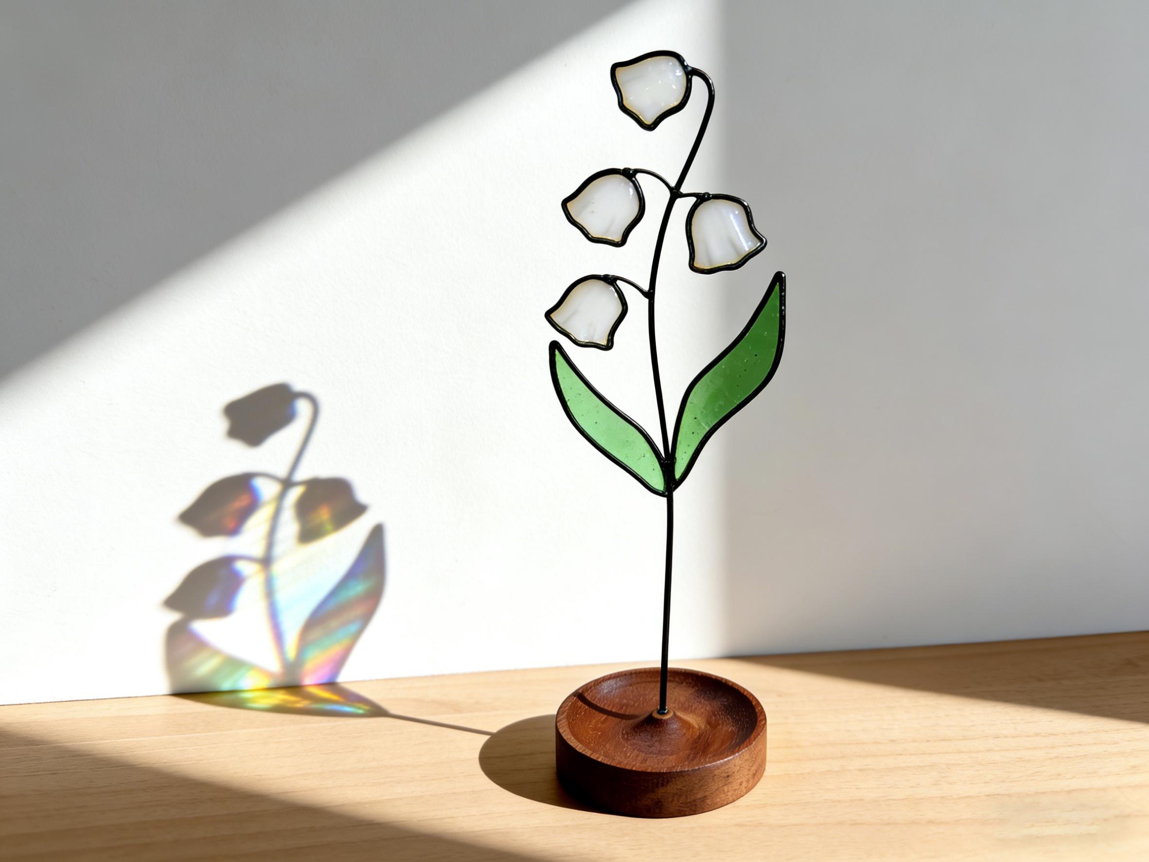 Décoration en verre teinté muguet, à placer sur rebords de fenêtre ou bureaux