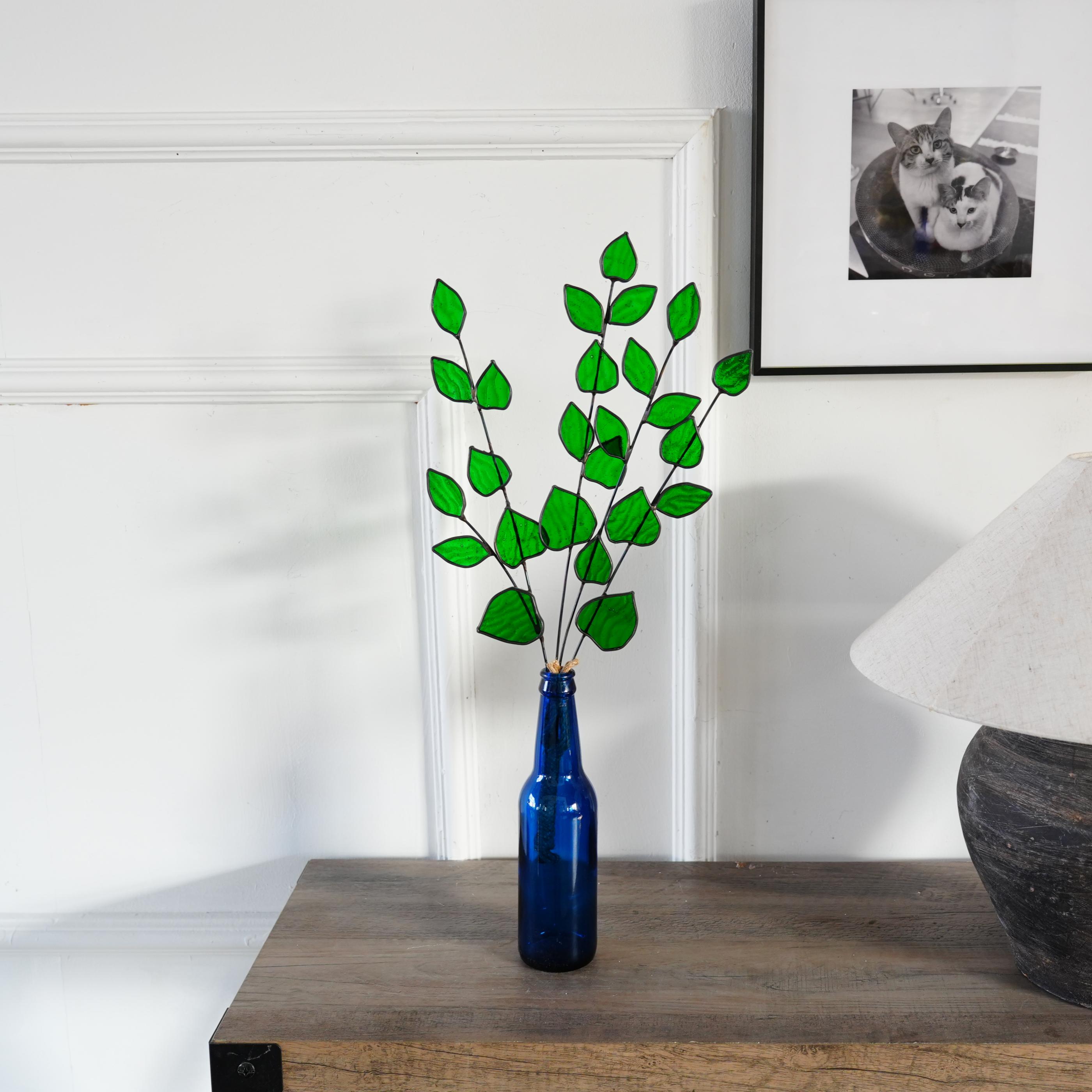 Décoration en vitrail feuille verte, style printanier pour intérieur naturel