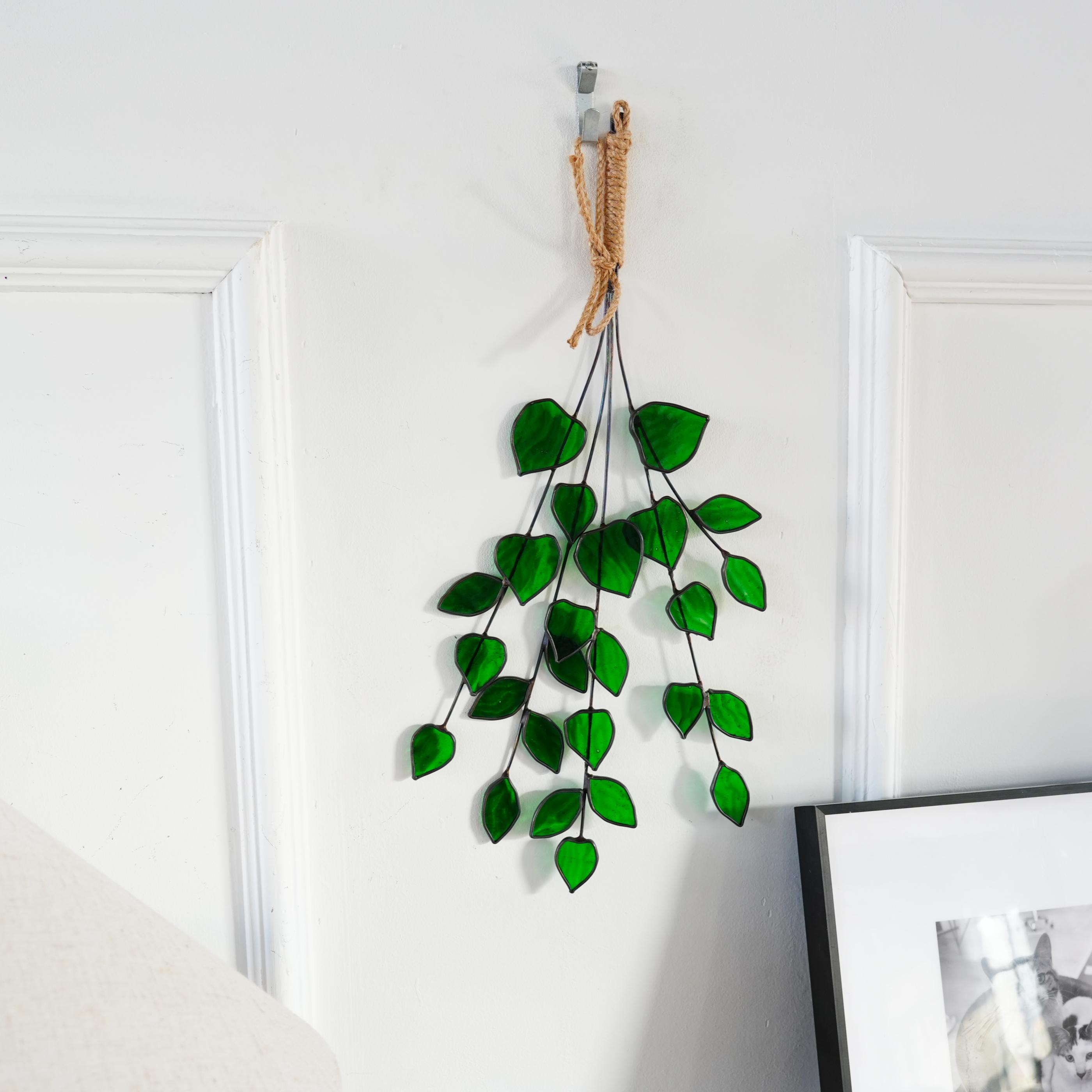 Décoration en vitrail feuille verte, style printanier pour intérieur naturel