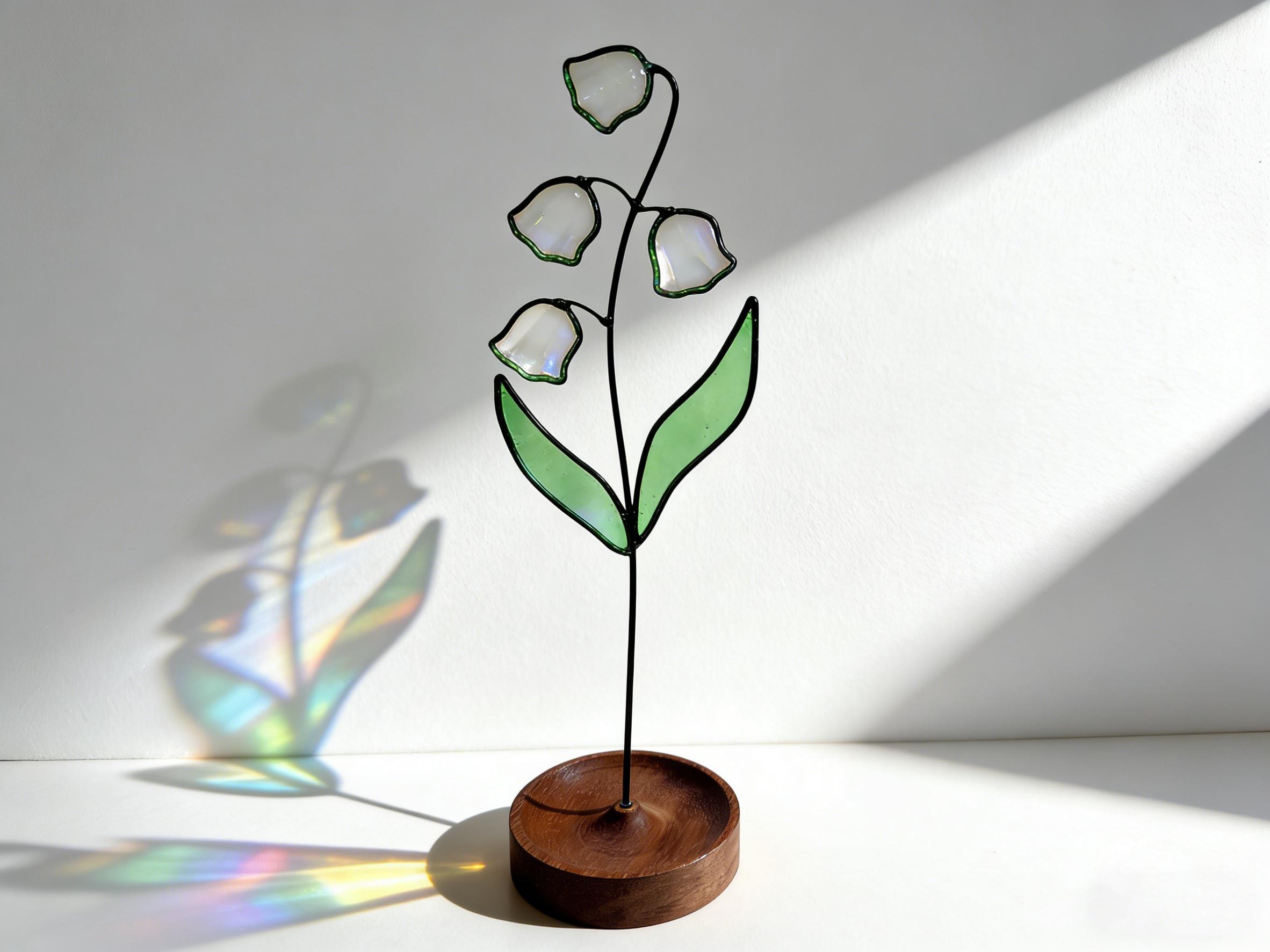 Décoration en verre teinté muguet, à placer sur rebords de fenêtre ou bureaux
