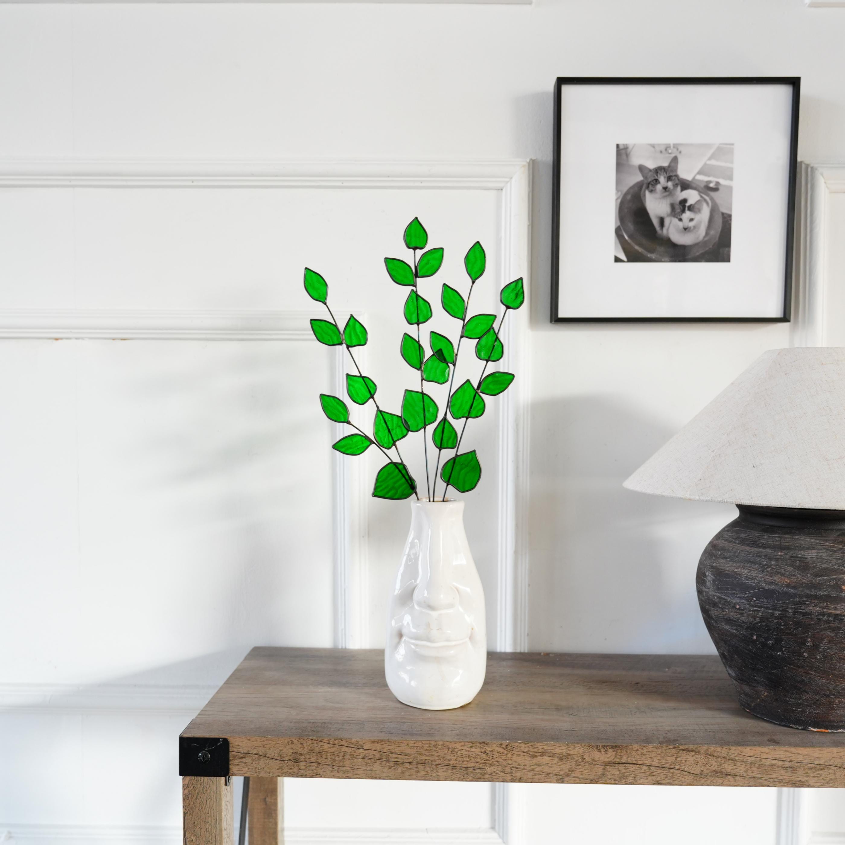 Décoration en vitrail feuille verte, style printanier pour intérieur naturel