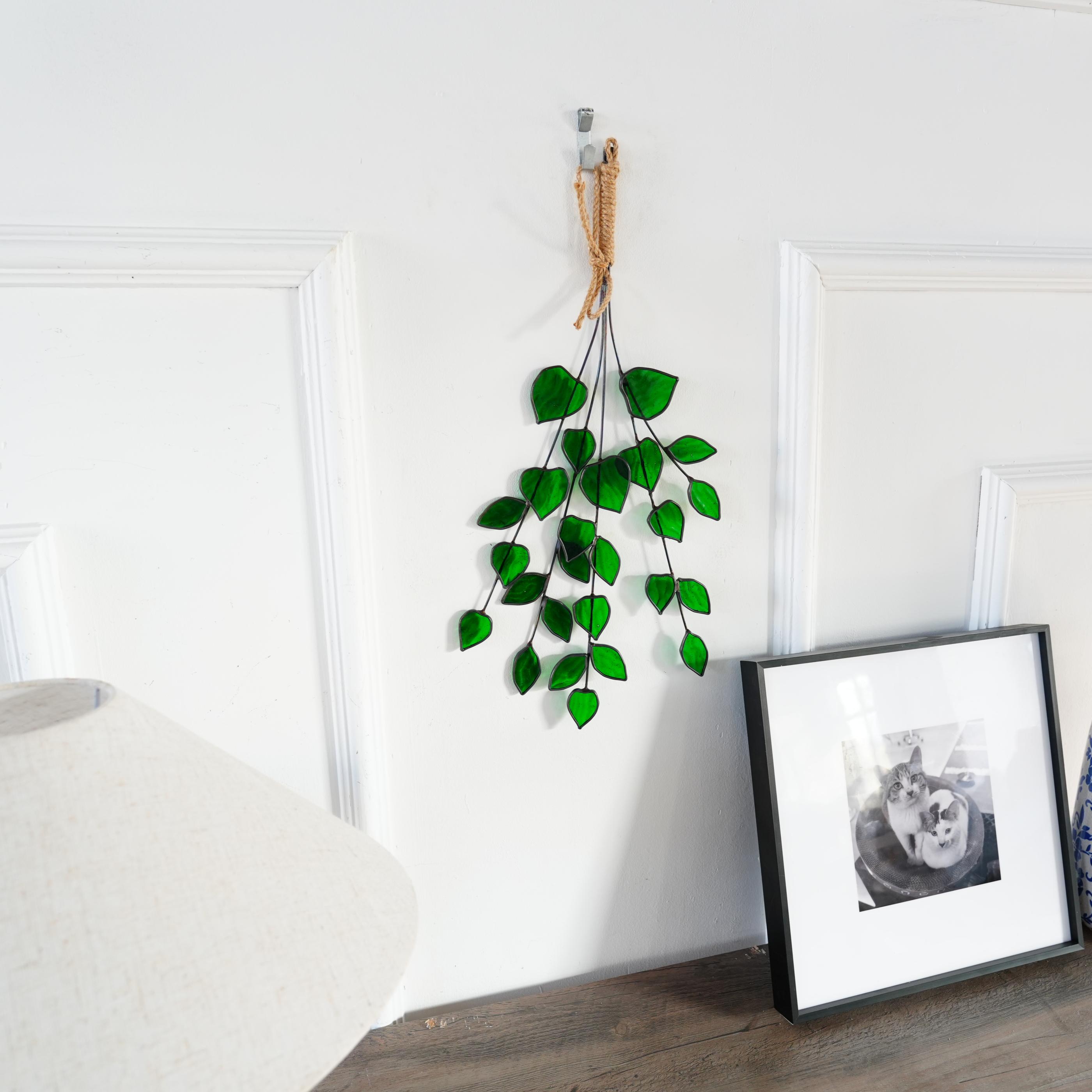 Décoration en vitrail feuille verte, style printanier pour intérieur naturel