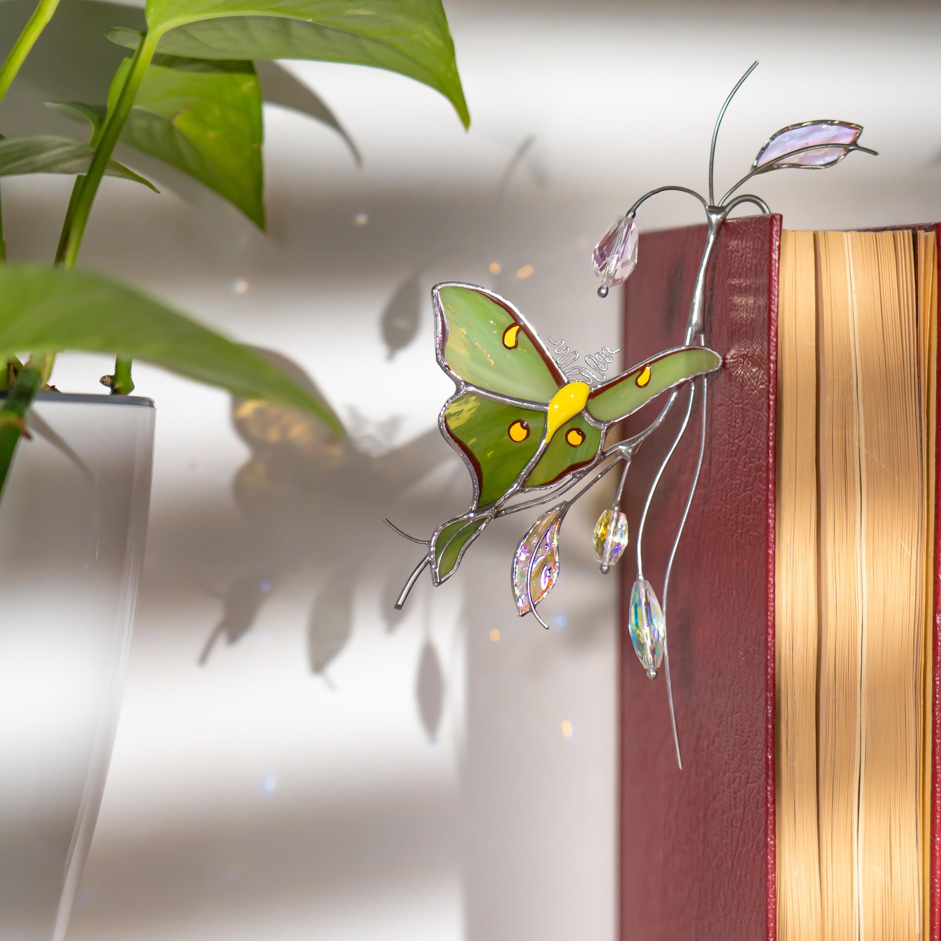 Support pour plante en vitrail papillon vert – Adapté aux pots de fleurs