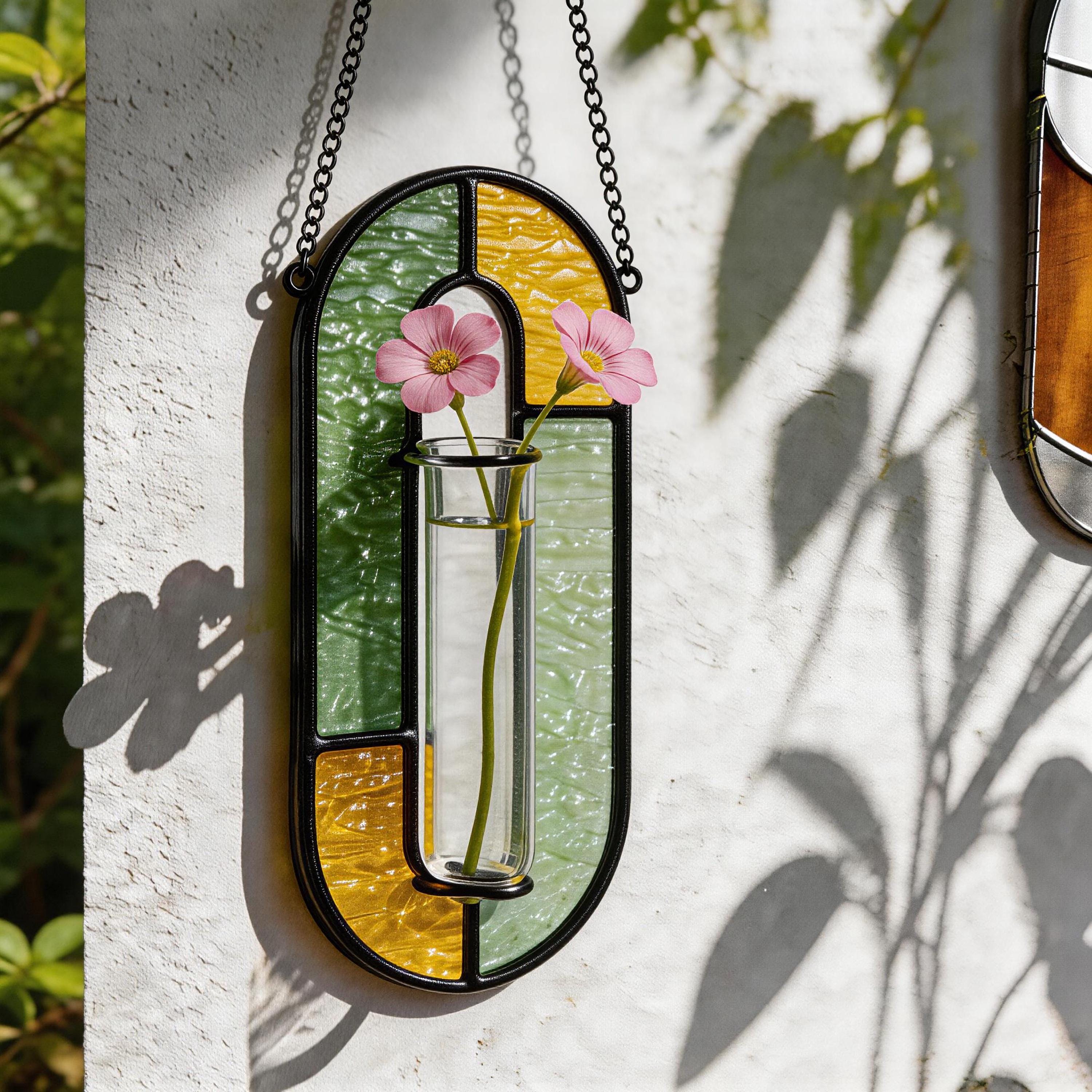 Suspendue, vase mural en vitrail, attrape-soleil pour fenêtre, cadeau pour amateur de plantes