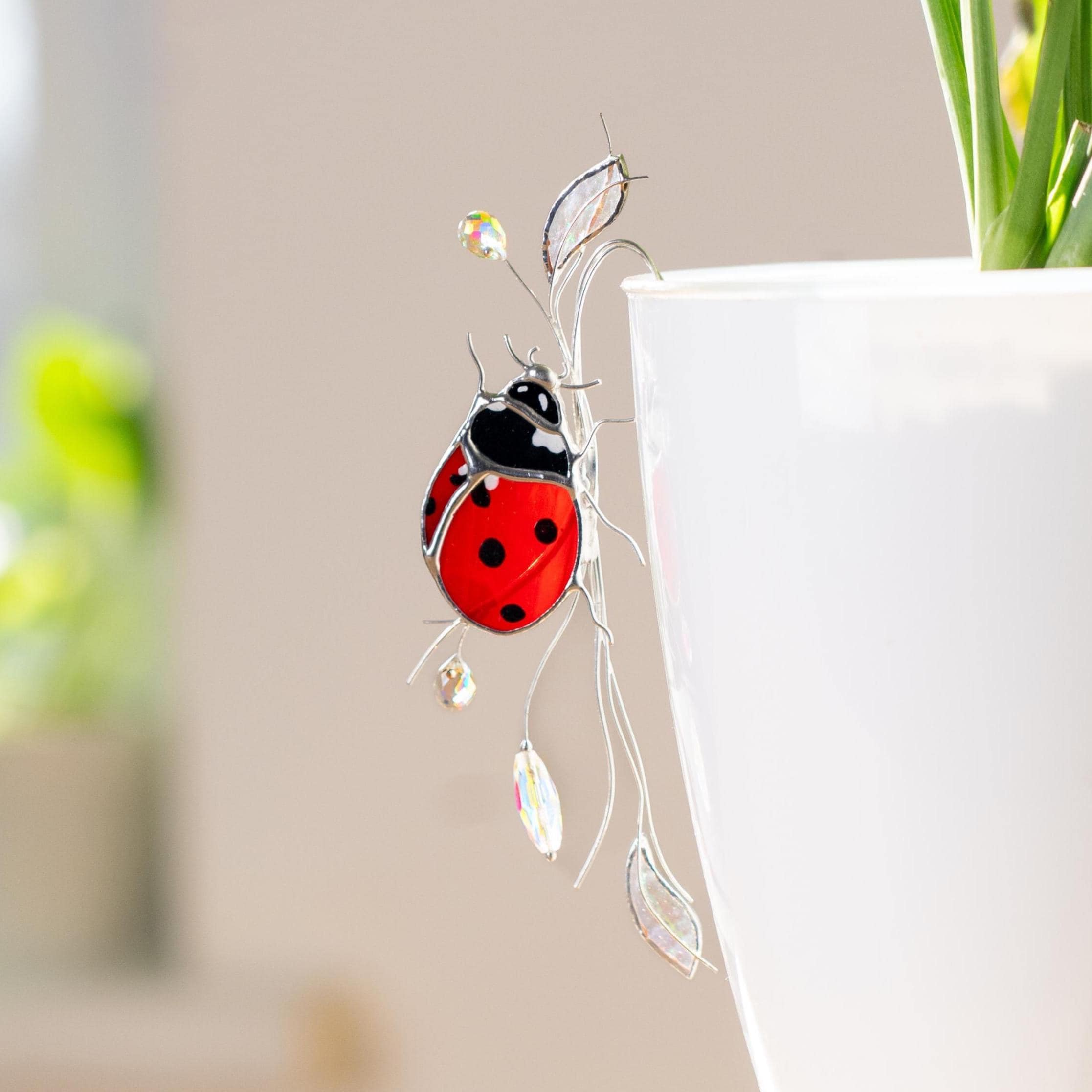 Support pour pot de plante en verre teinté coccinelle, Attrape-soleil pour la décoration du jardin
