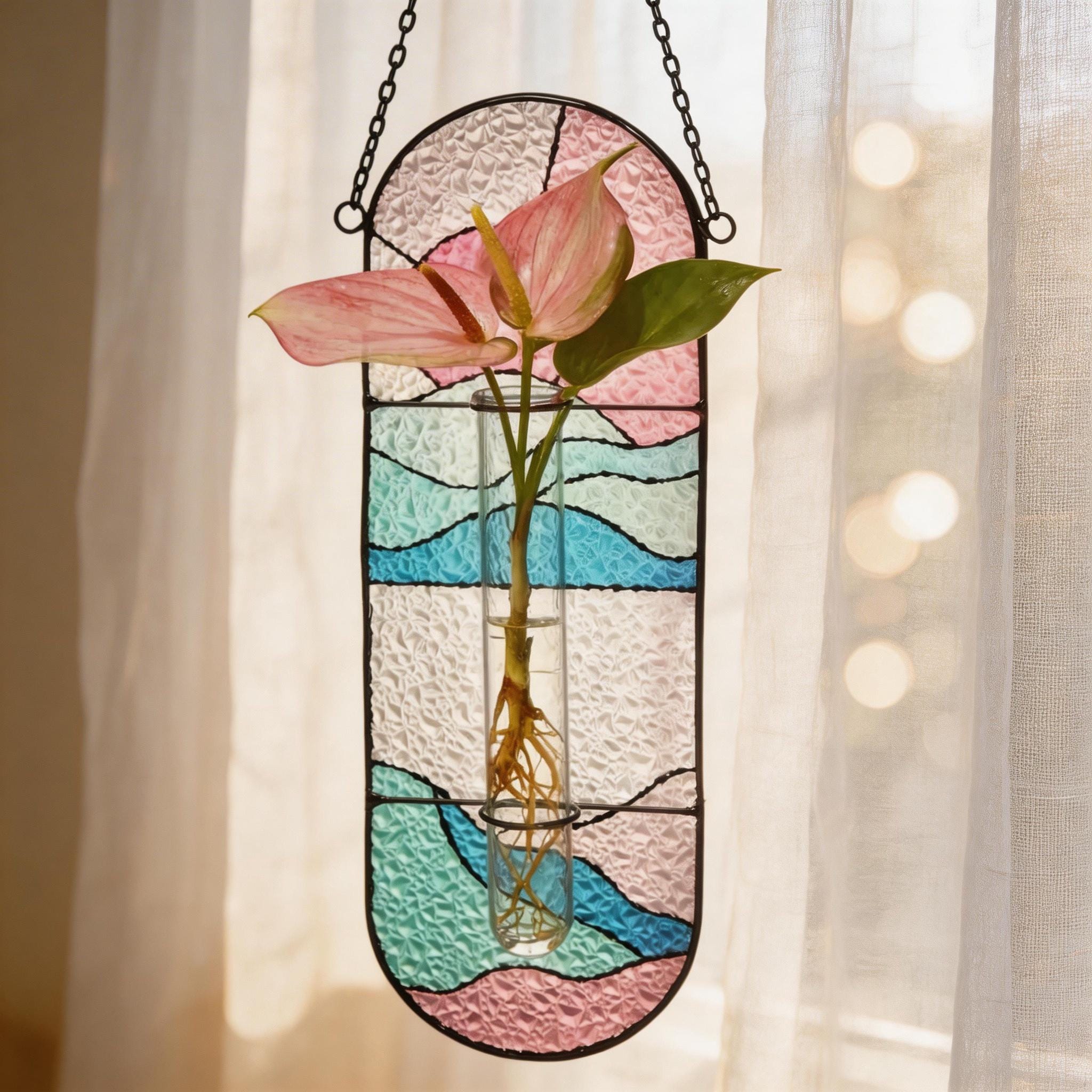 Suspendue, vase mural en vitrail, attrape-soleil pour fenêtre, cadeau pour amateur de plantes