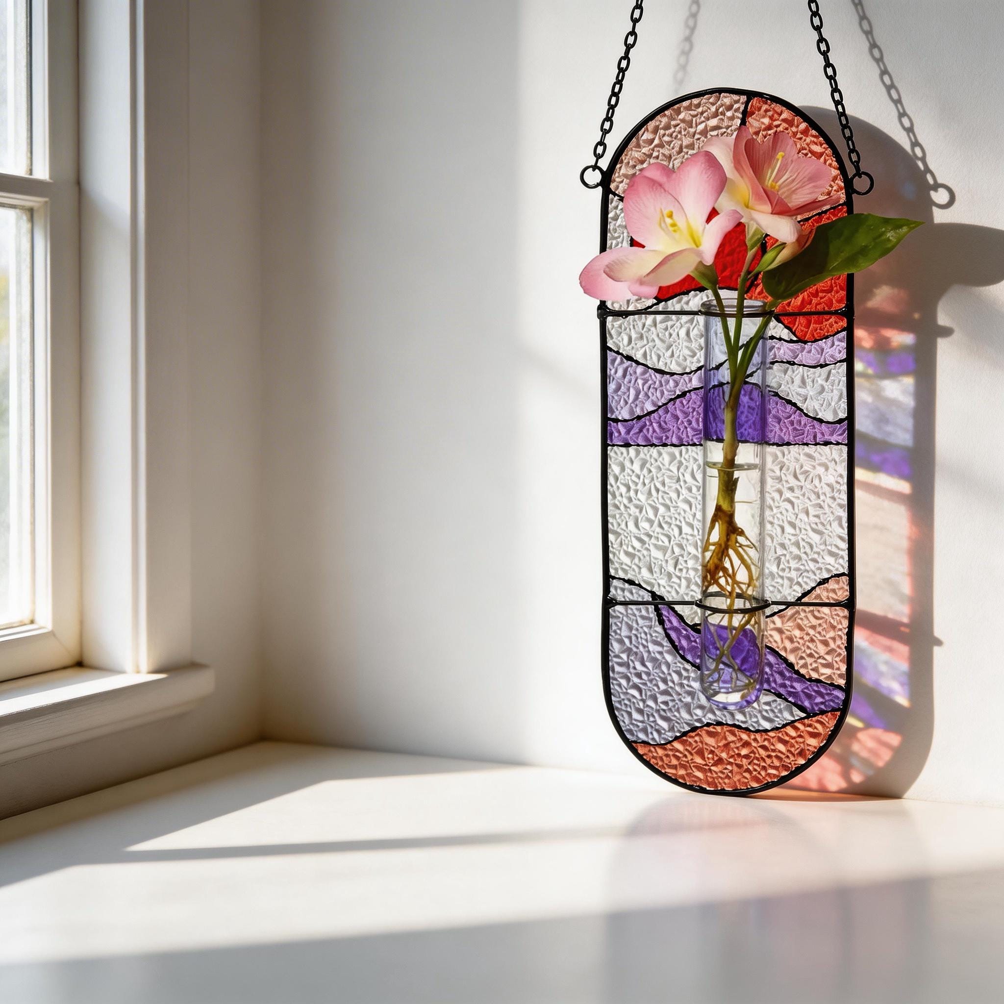 Vase suspendu en vitrail, décoration de propagation hydroponique, cadeau unique
