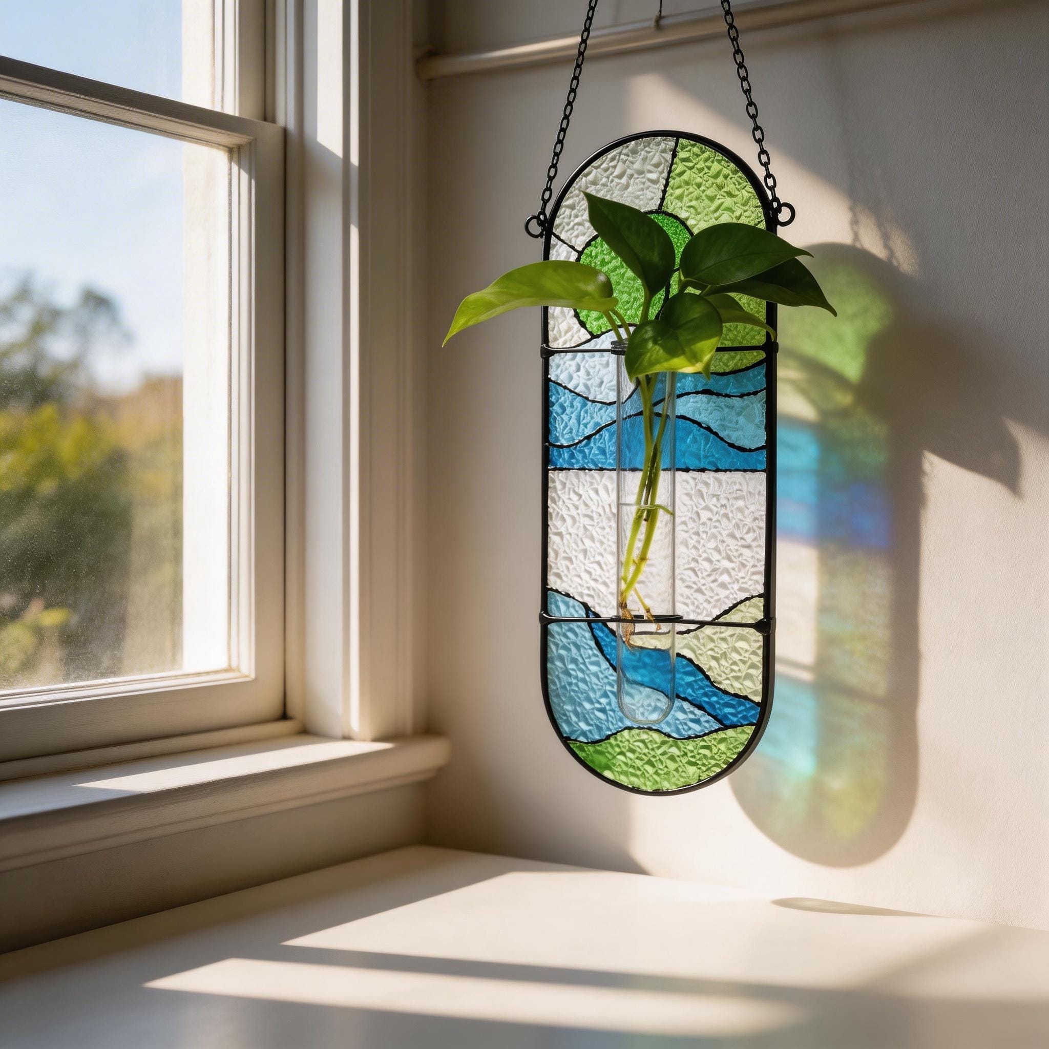 Vase suspendu en vitrail, décoration de propagation hydroponique, cadeau unique