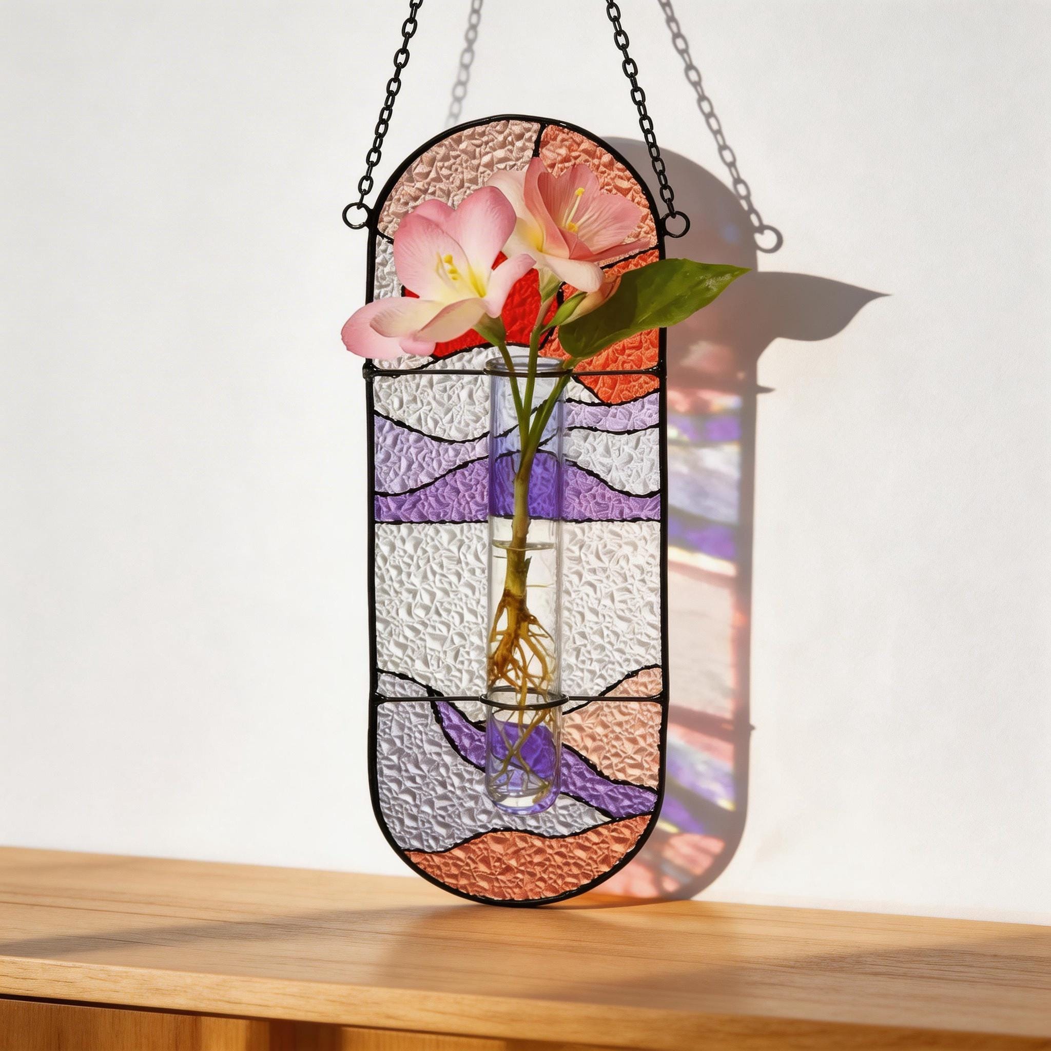 Suspendue, vase mural en vitrail, attrape-soleil pour fenêtre, cadeau pour amateur de plantes