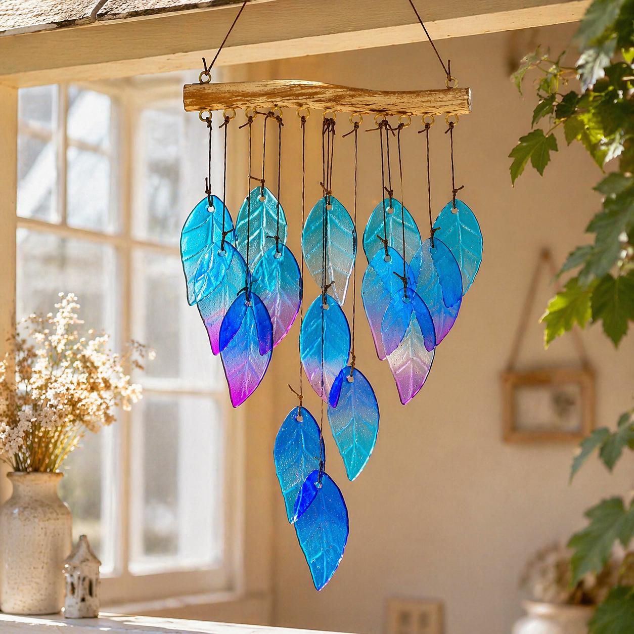 Attrape-soleil carillon éolien en vitrail, décoration de fenêtre en verre colorée