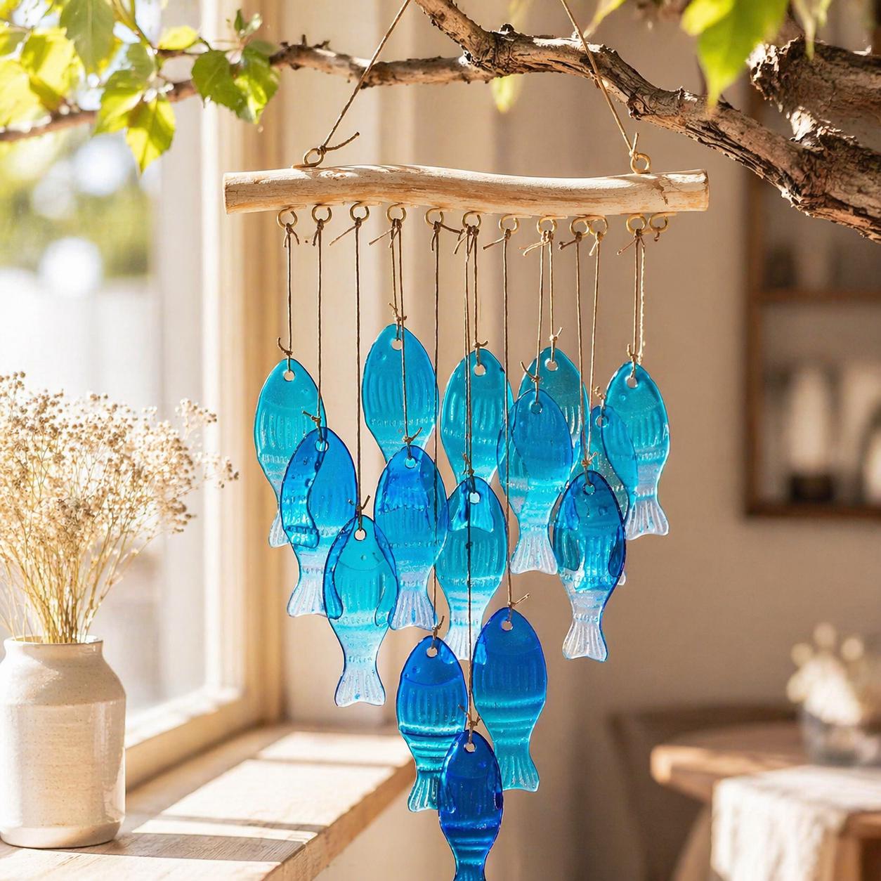 Attrape-soleil carillon éolien en vitrail, décoration de fenêtre en verre colorée