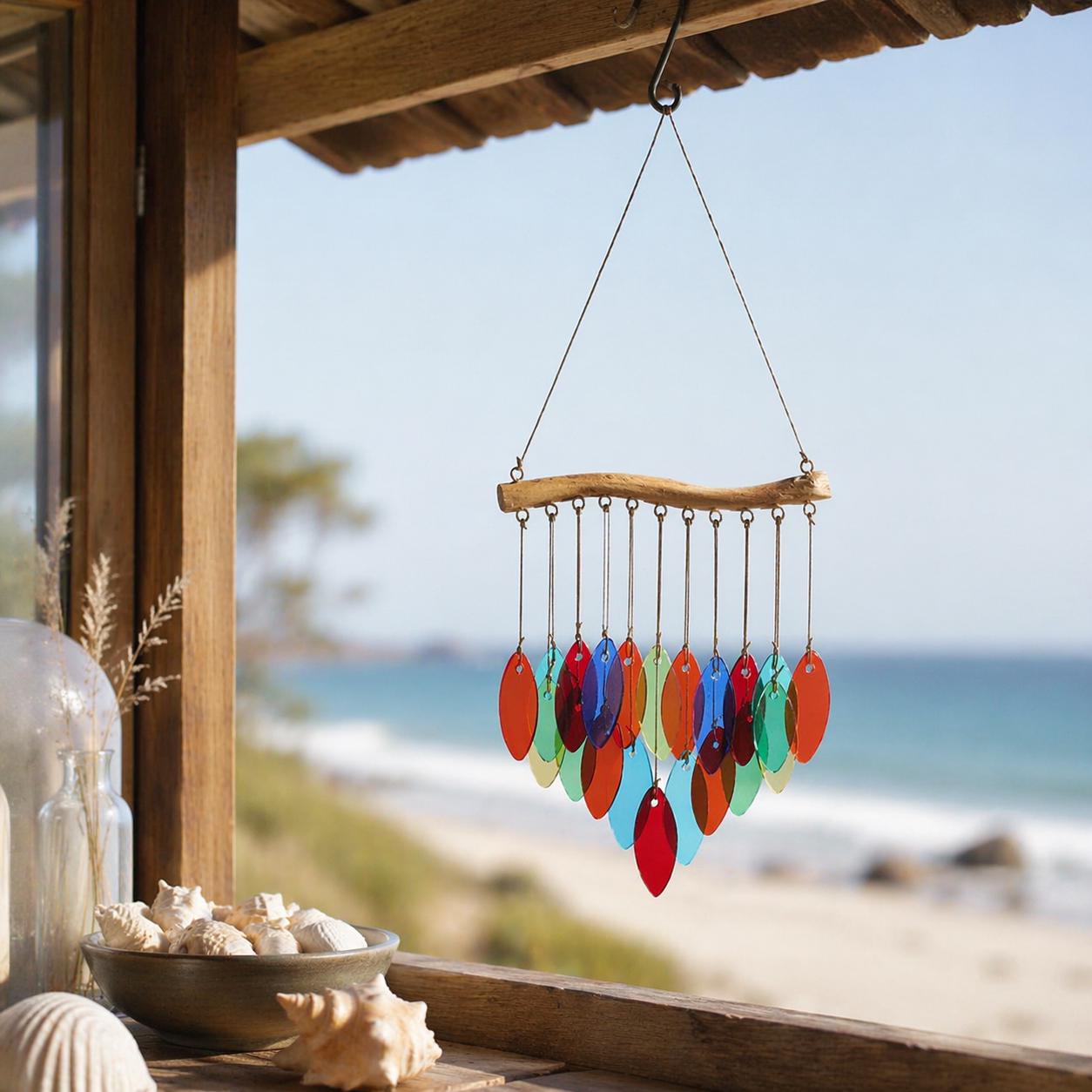 Carillons éoliens en verre avec feuilles colorées, suspension d’art de jardin pour intérieur ou extérieur