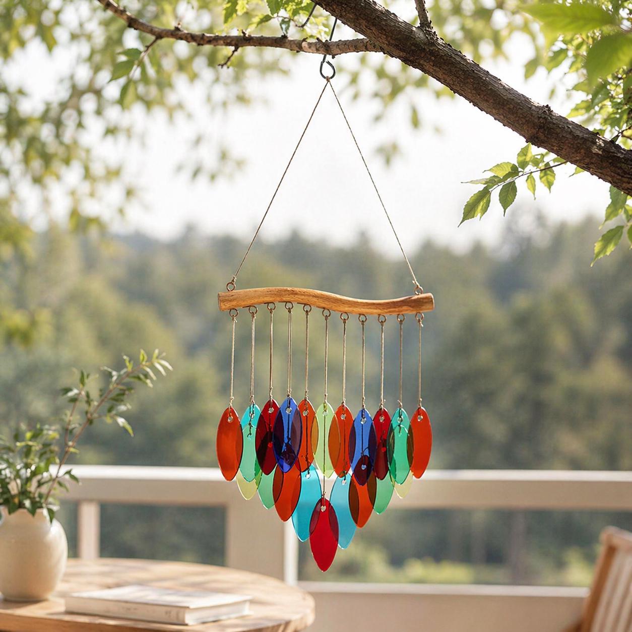 Carillons éoliens en verre avec feuilles colorées, suspension d’art de jardin pour intérieur ou extérieur
