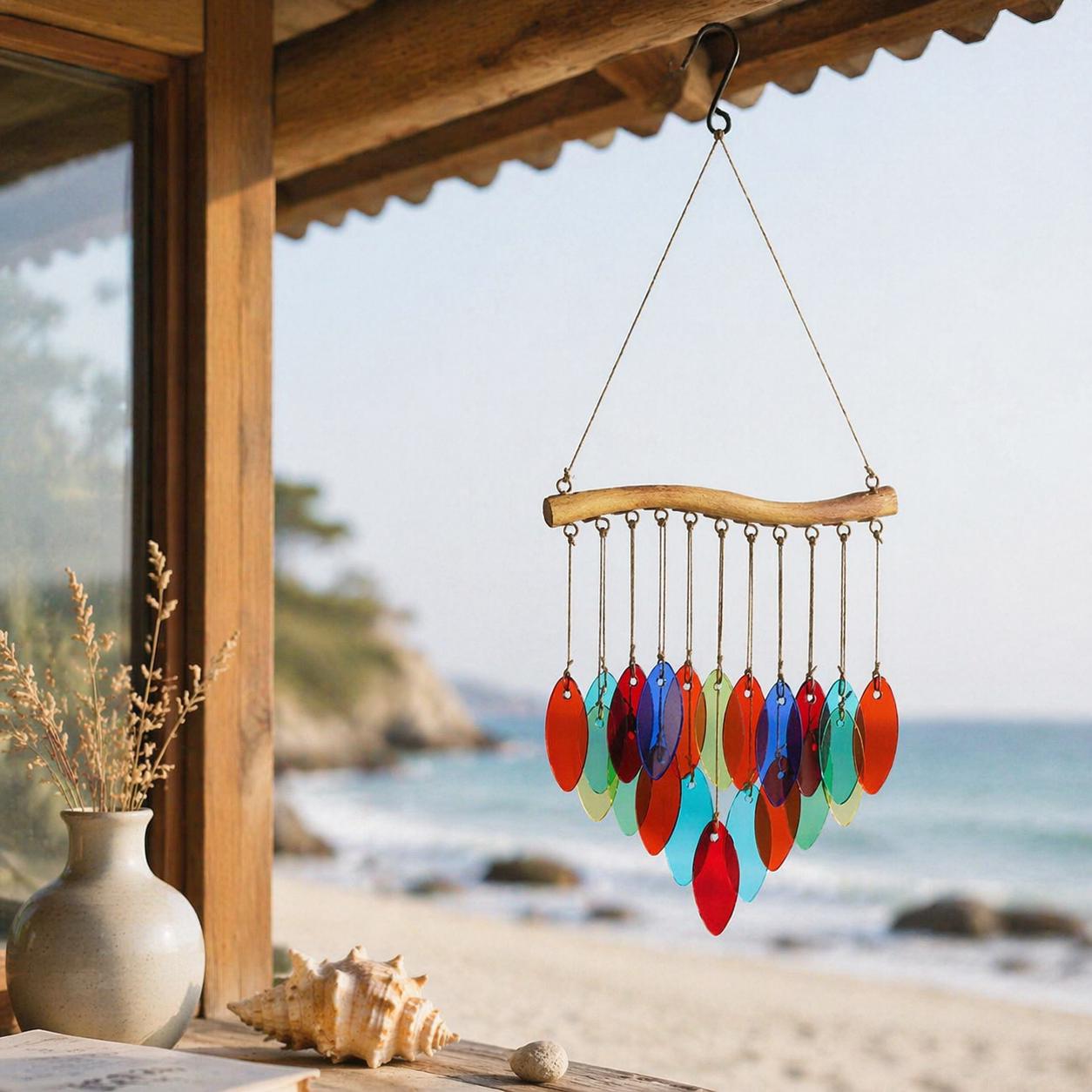 Carillons éoliens en verre avec feuilles colorées, suspension d’art de jardin pour intérieur ou extérieur