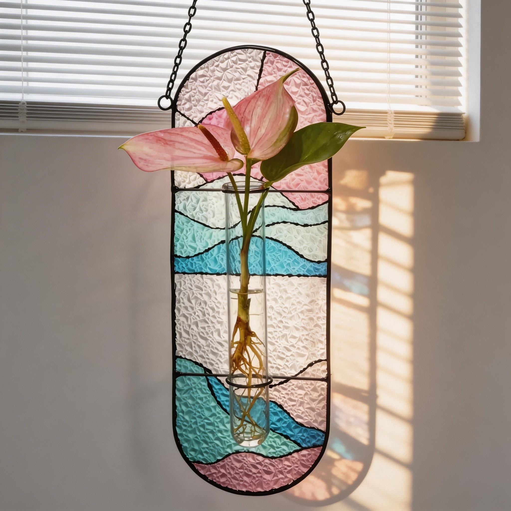 Suspendue, vase mural en vitrail, attrape-soleil pour fenêtre, cadeau pour amateur de plantes