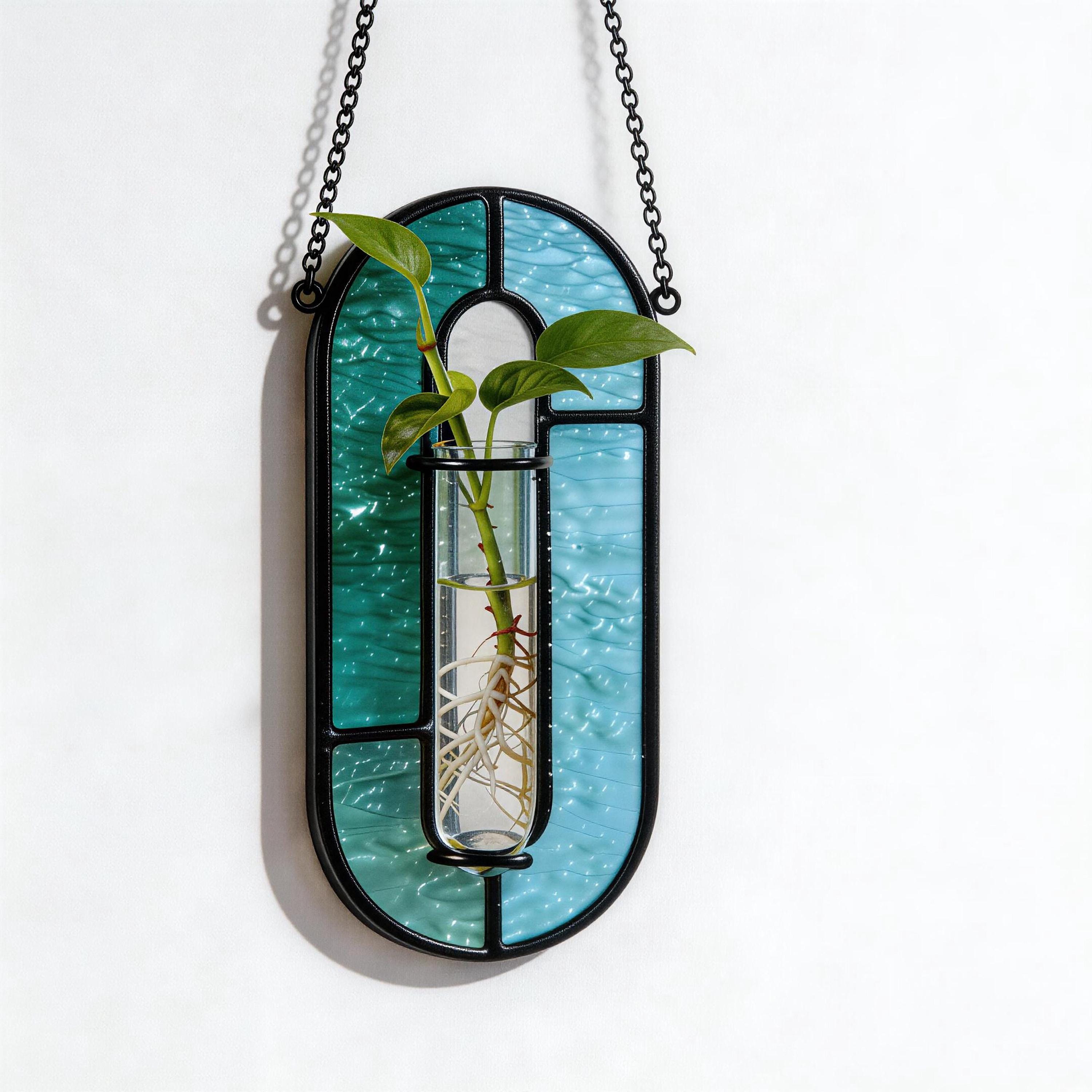 Vase suspendu en vitrail, décoration de propagation hydroponique, cadeau unique