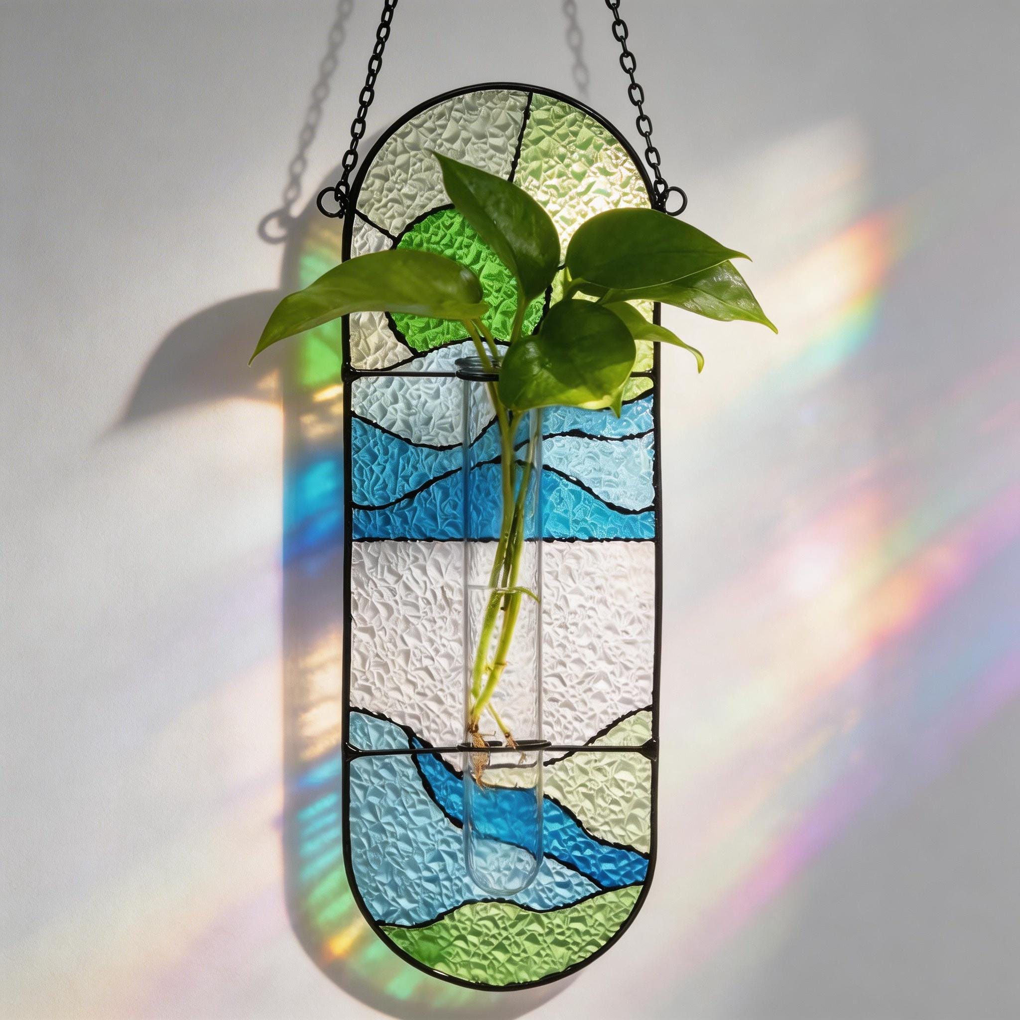 Suspendue, vase mural en vitrail, attrape-soleil pour fenêtre, cadeau pour amateur de plantes