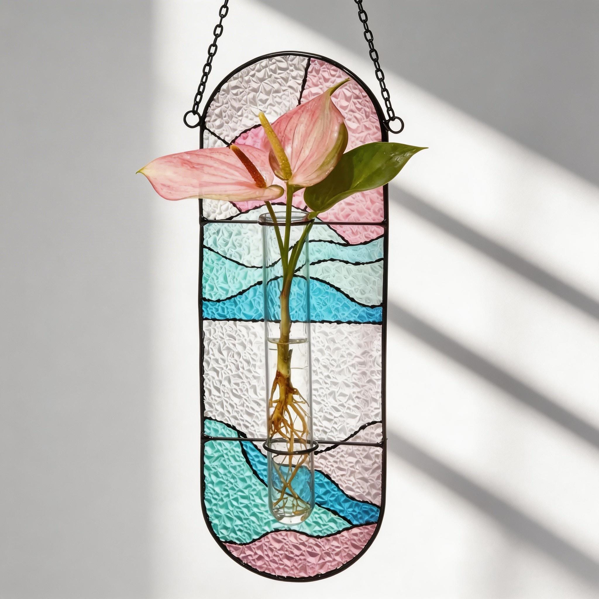 Suspendue, vase mural en vitrail, attrape-soleil pour fenêtre, cadeau pour amateur de plantes
